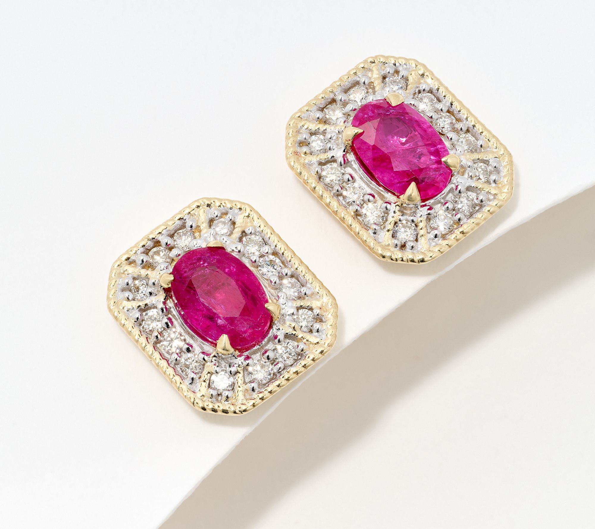 KALLATI Precious Gem & Diamond Stud Earrings, 14K Yellow Gold