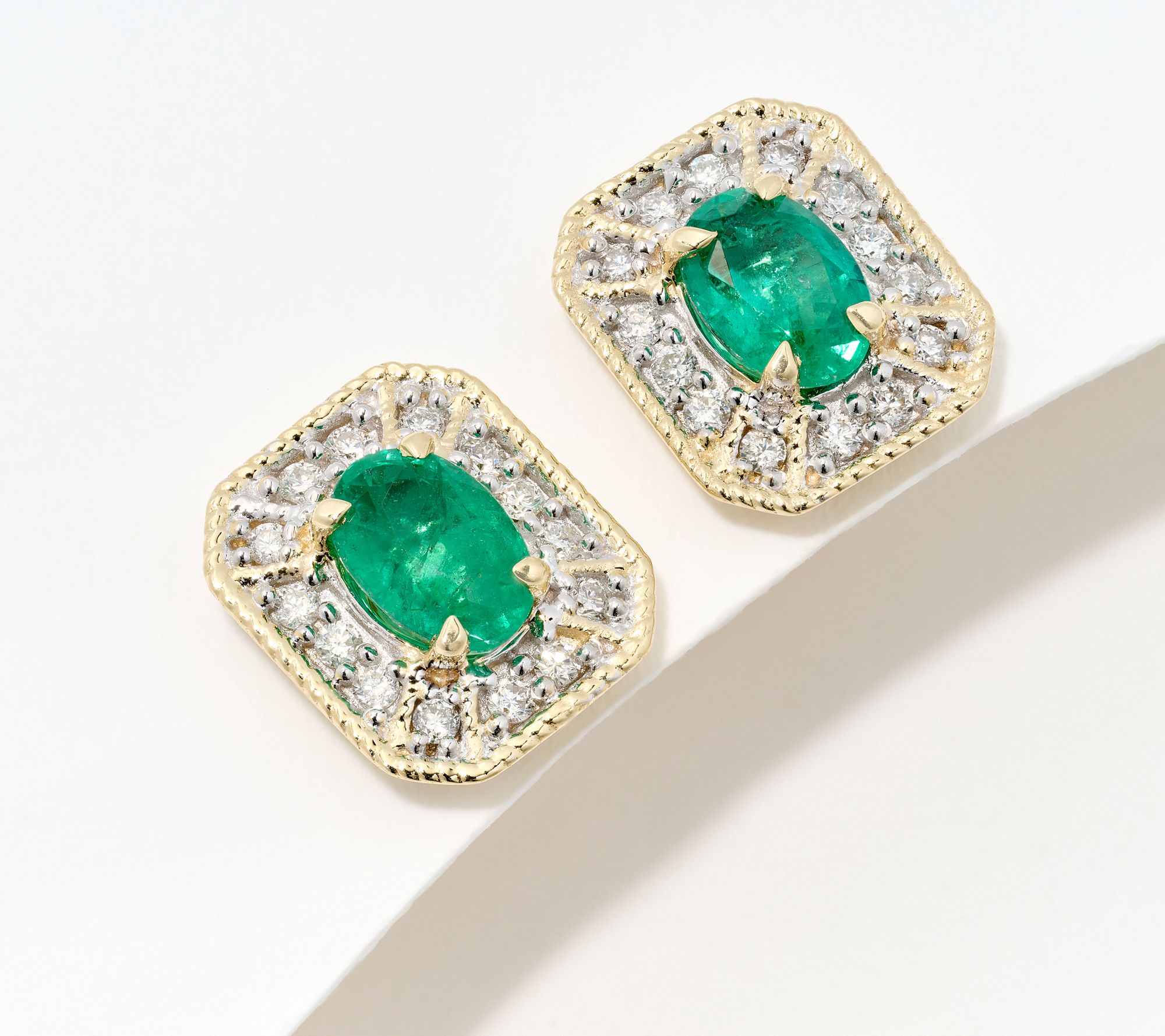KALLATI Precious Gem & Diamond Stud Earrings, 14K Yellow Gold