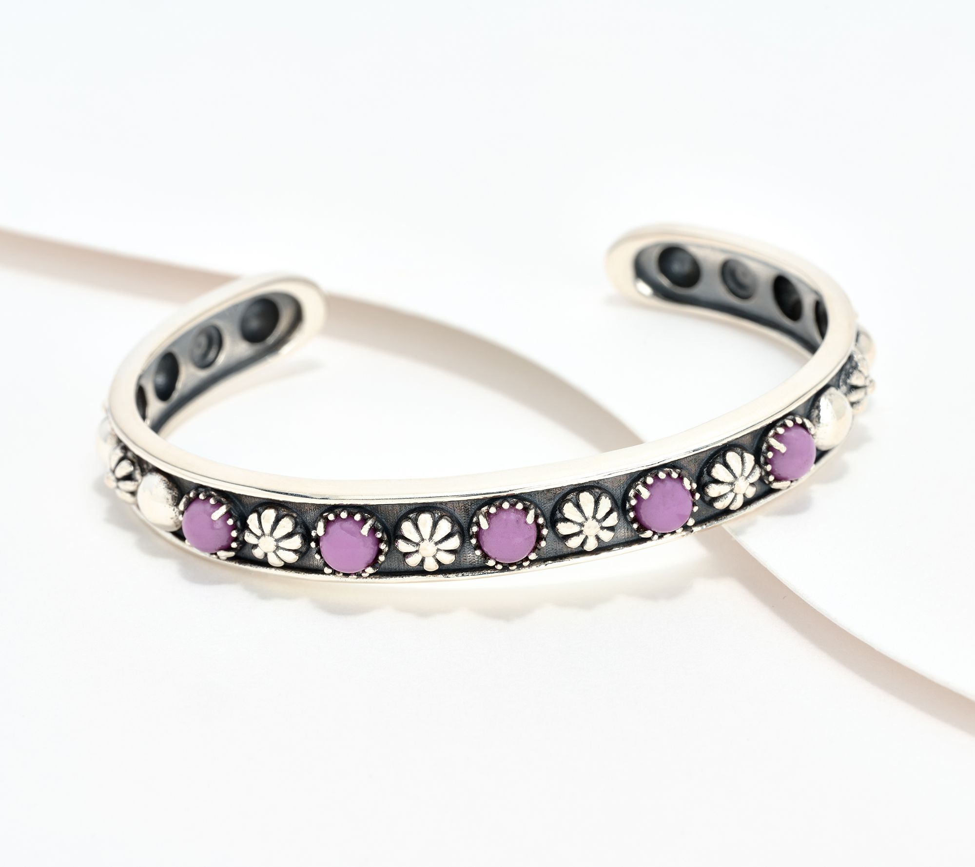 American West Sterling Silver Concha Gemstone Cuff