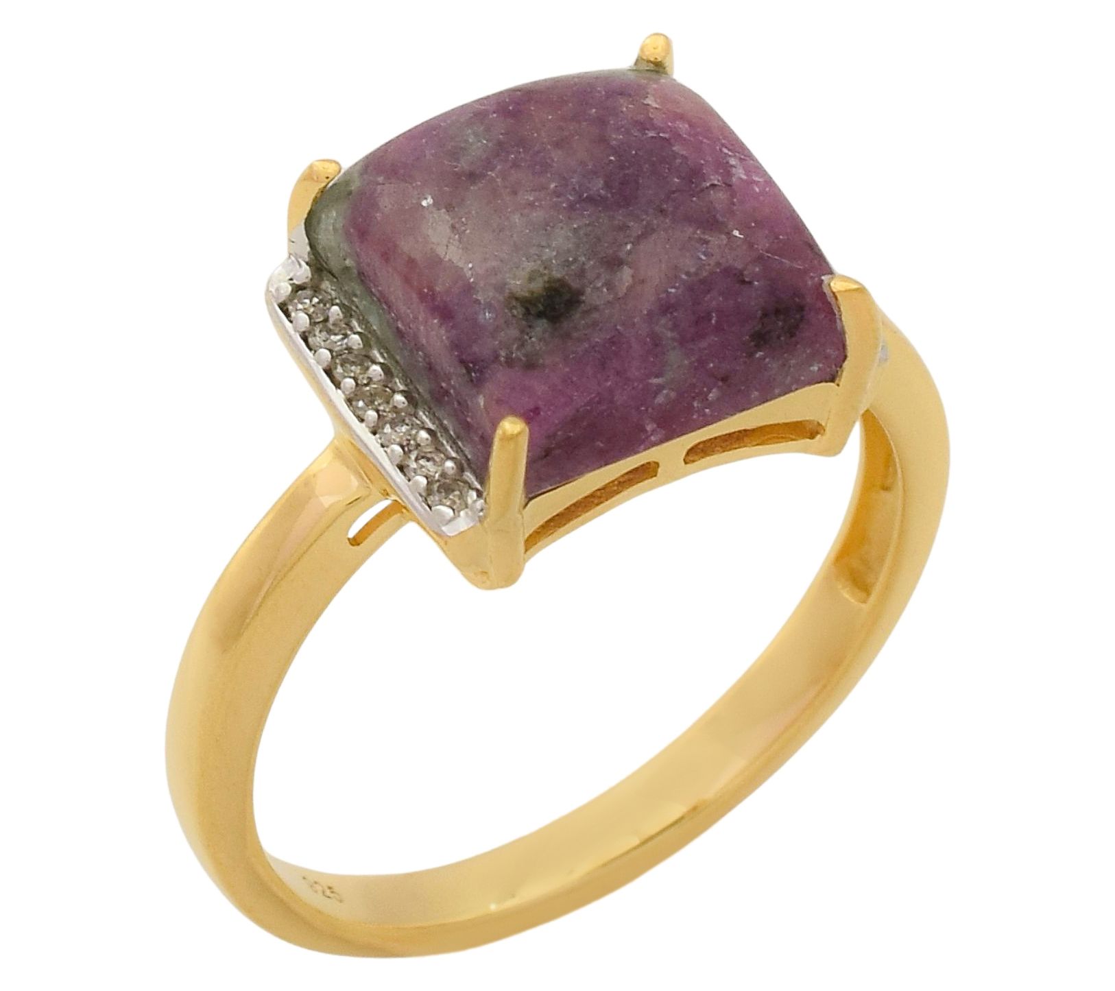 Affinity Gems Ruby Zoisite & Diamond Ring, 14KGold Plated