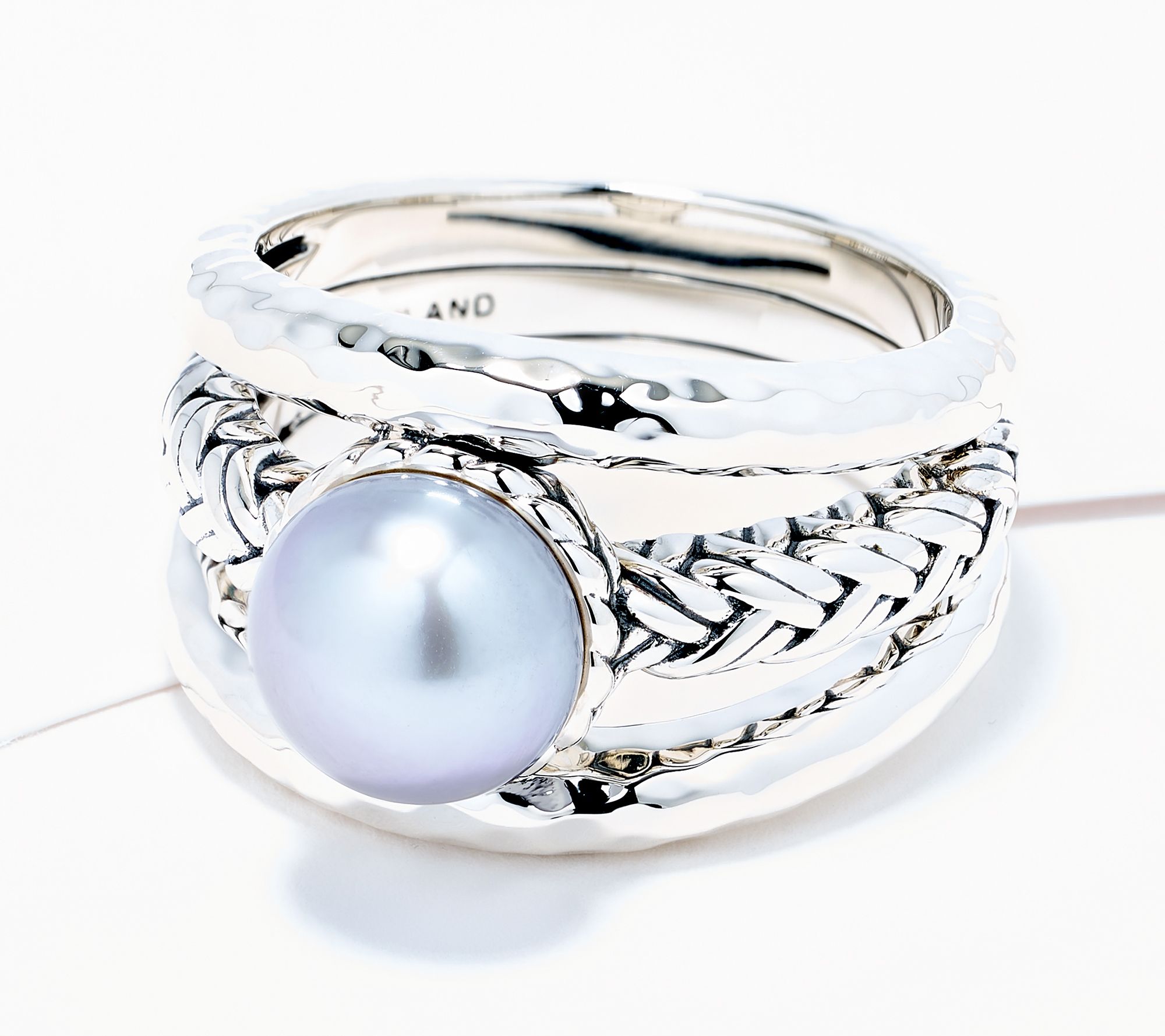 JAI Sterling Silver Legacy Texture Pearl Ring
