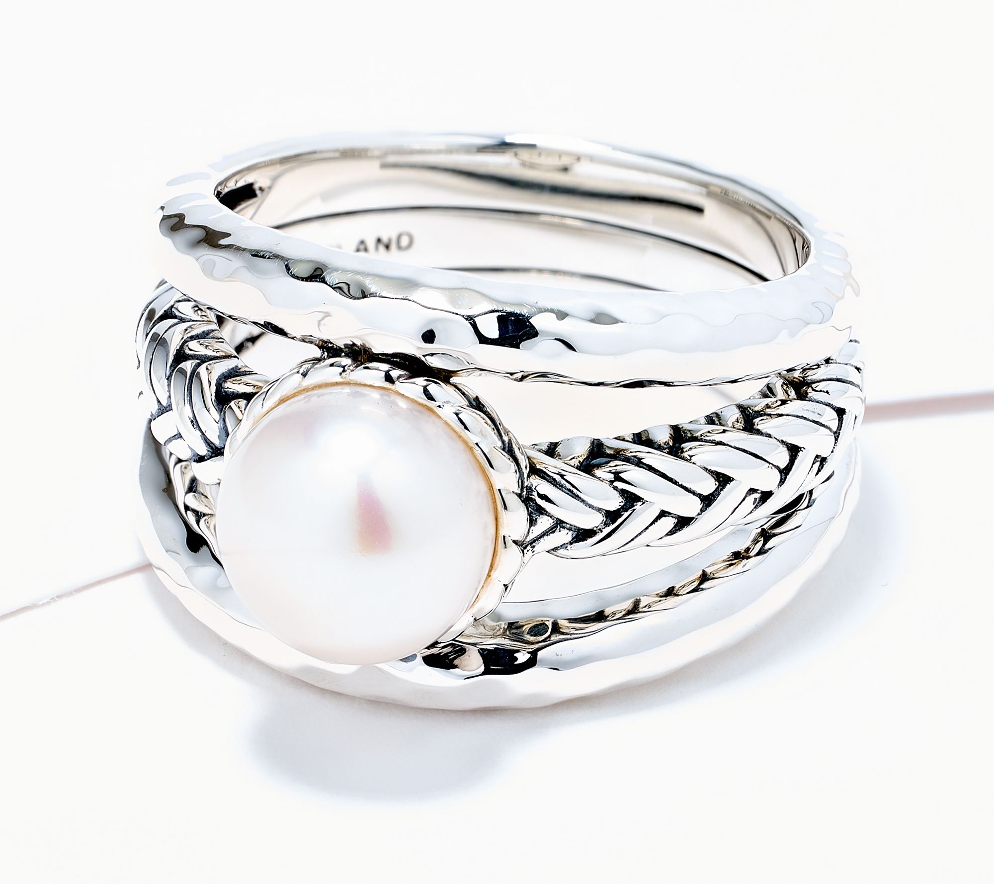 JAI Sterling Silver Legacy Texture Pearl Ring