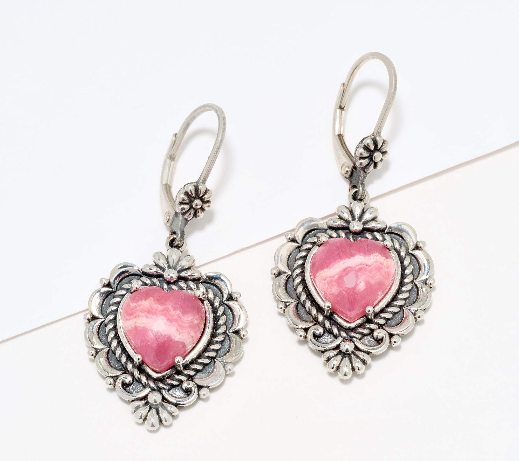 American West Sterling Silver Gemstone Heart Leverback Earrings