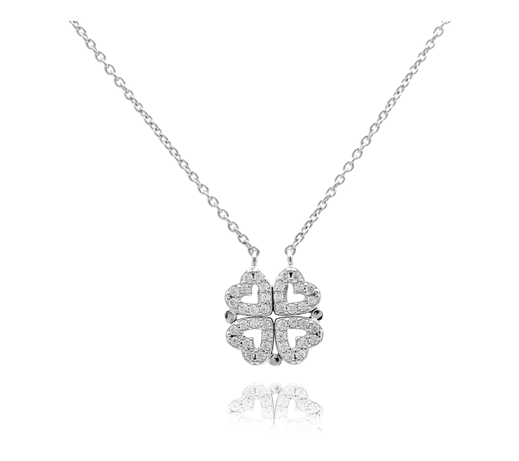 Diamonique Heart Clover Necklace, Sterling Silver