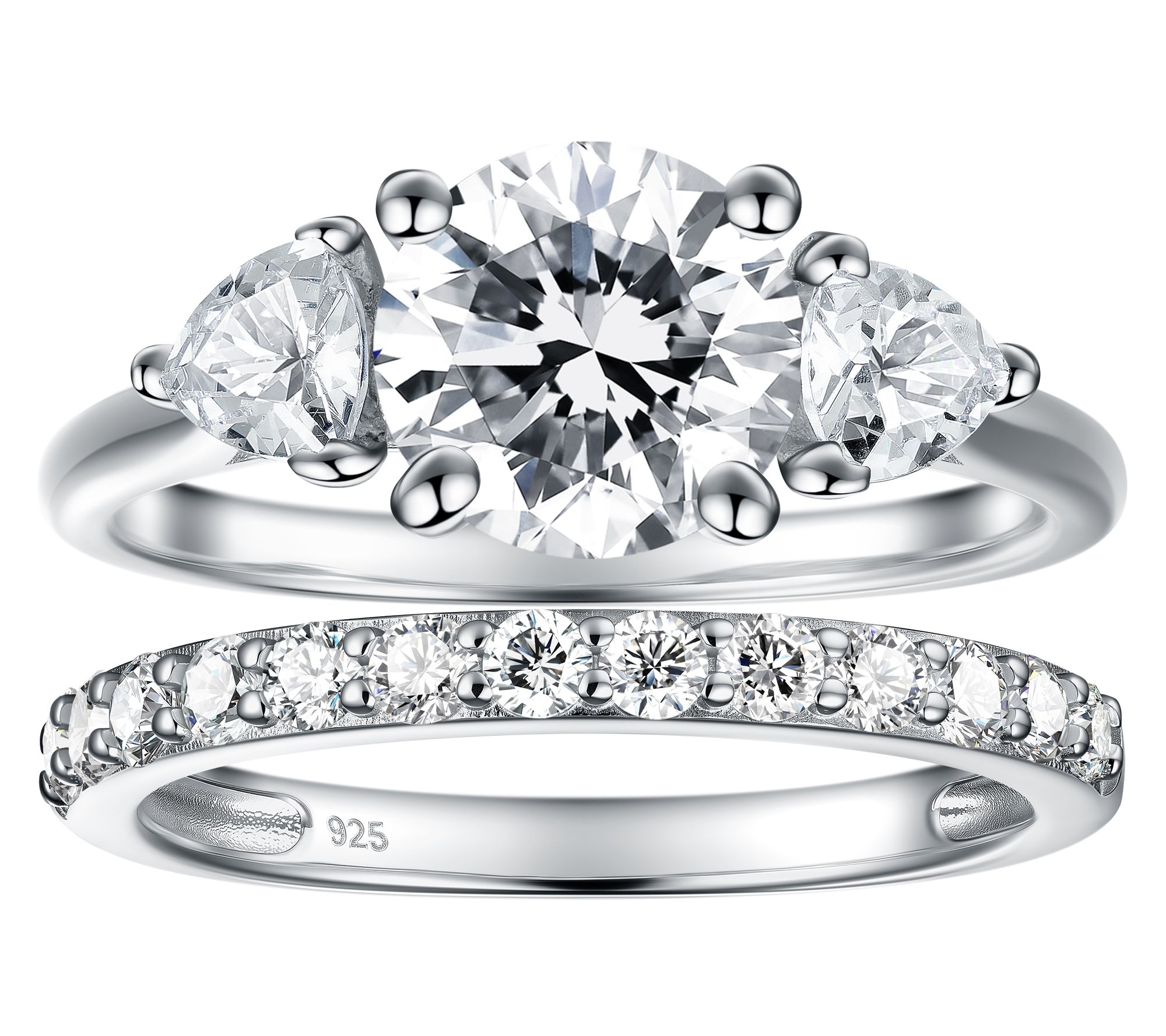 Diamonique 1.85 cttw 3- Stone & Eternity Ring S et, Sterling
