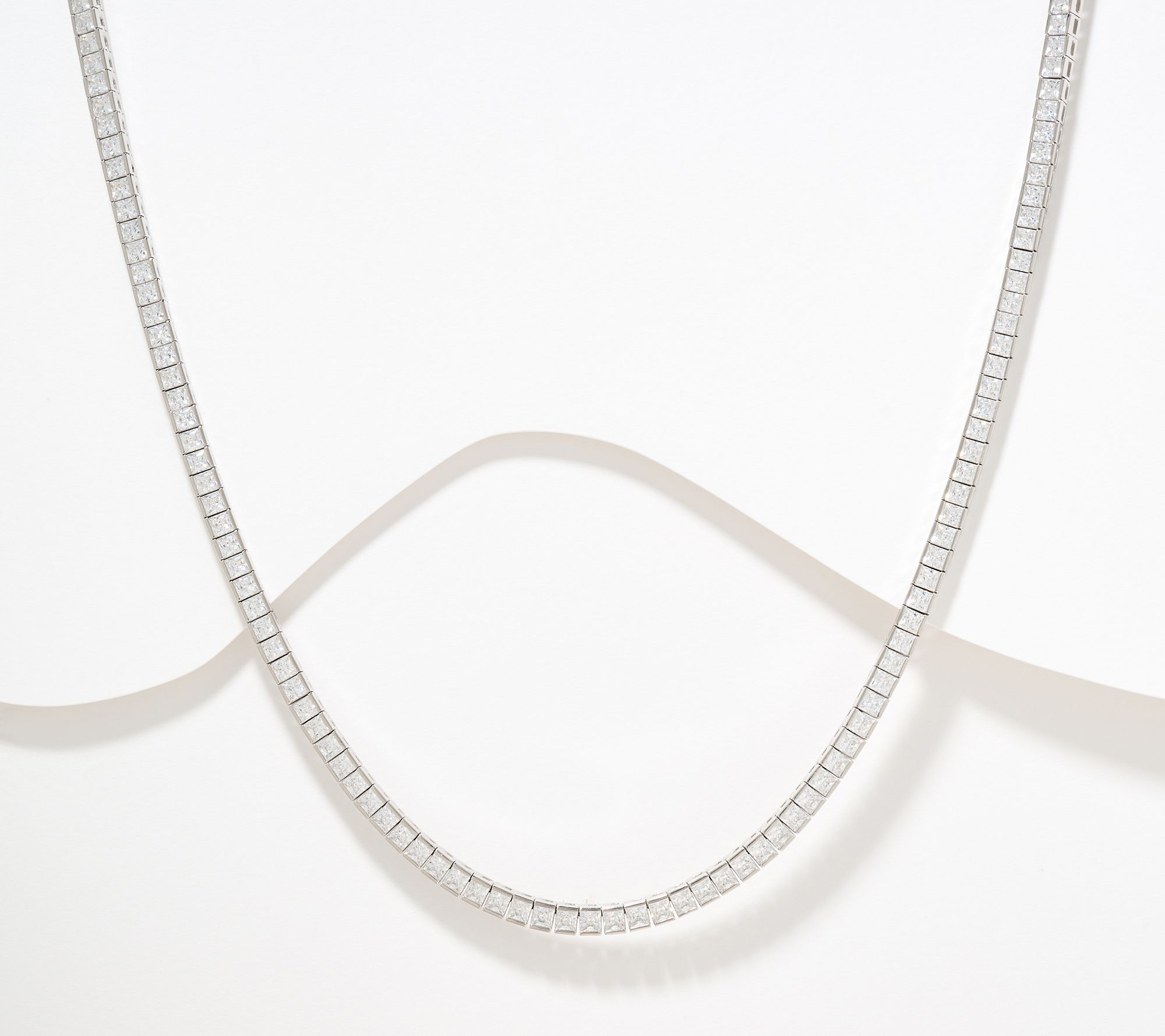 Diamonique Classics Princess Cut Tennis Necklace Sterling Silver