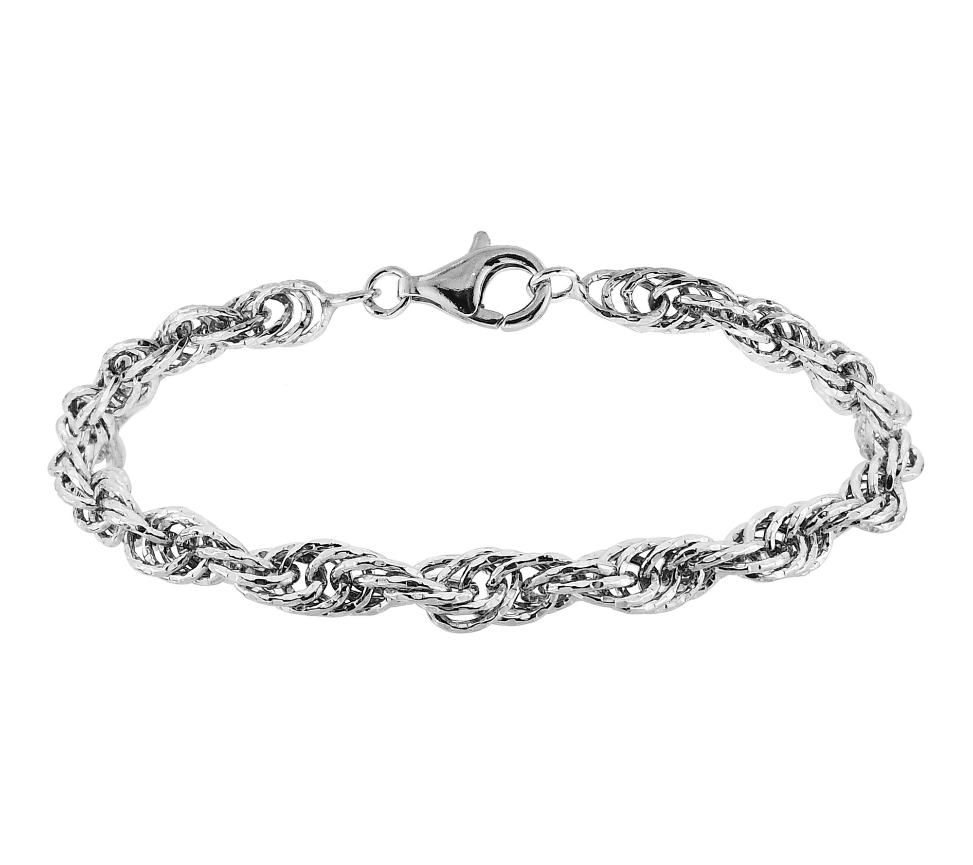 Silver Style Diamond Cut Rope Chain Bracelet, Sterling