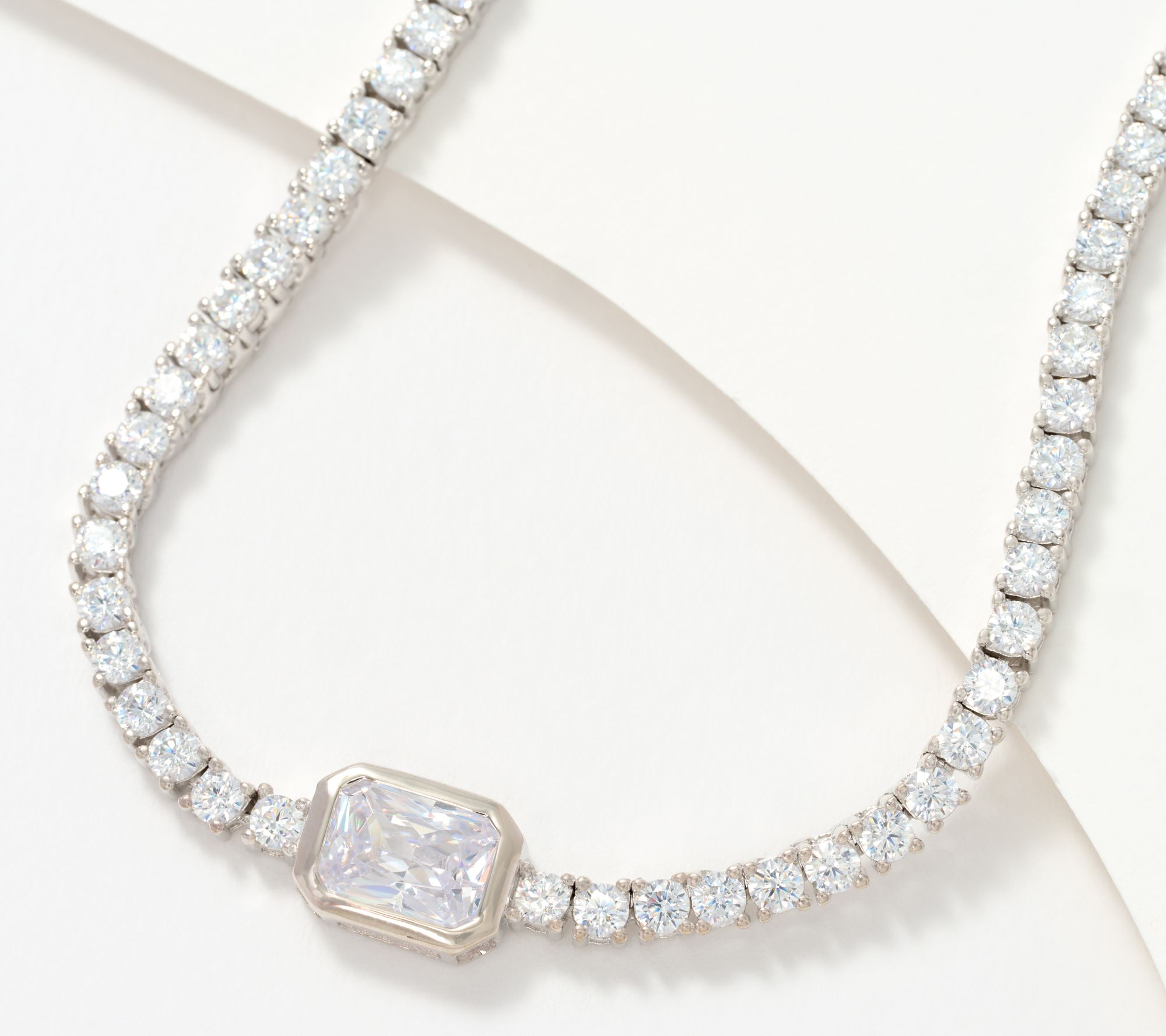 "As Is" Diamonique Tennis Necklace with Statement Stone, Sterling