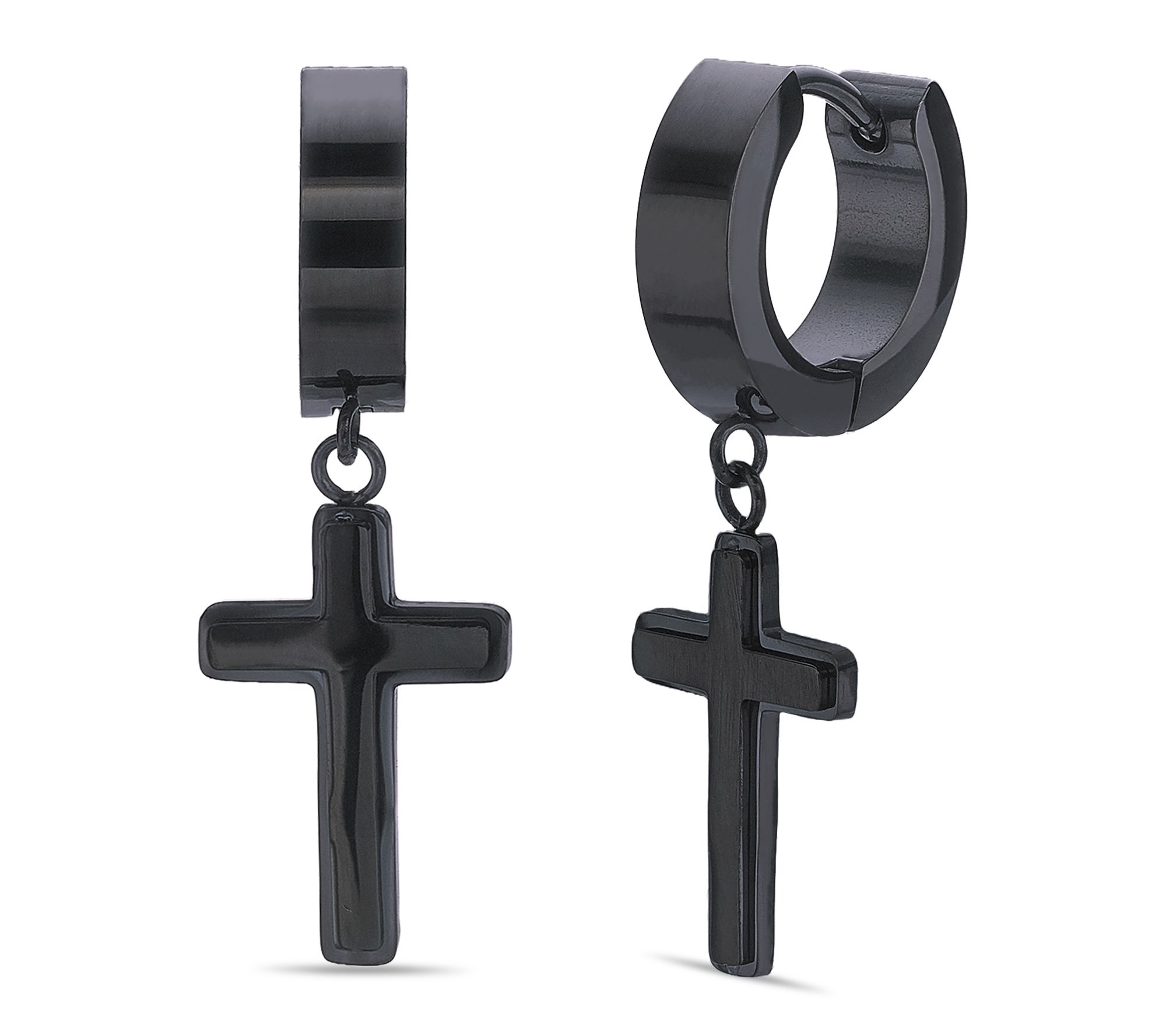 LYNX Men's Stainless Steel Cross Dangle Hoop Earrings