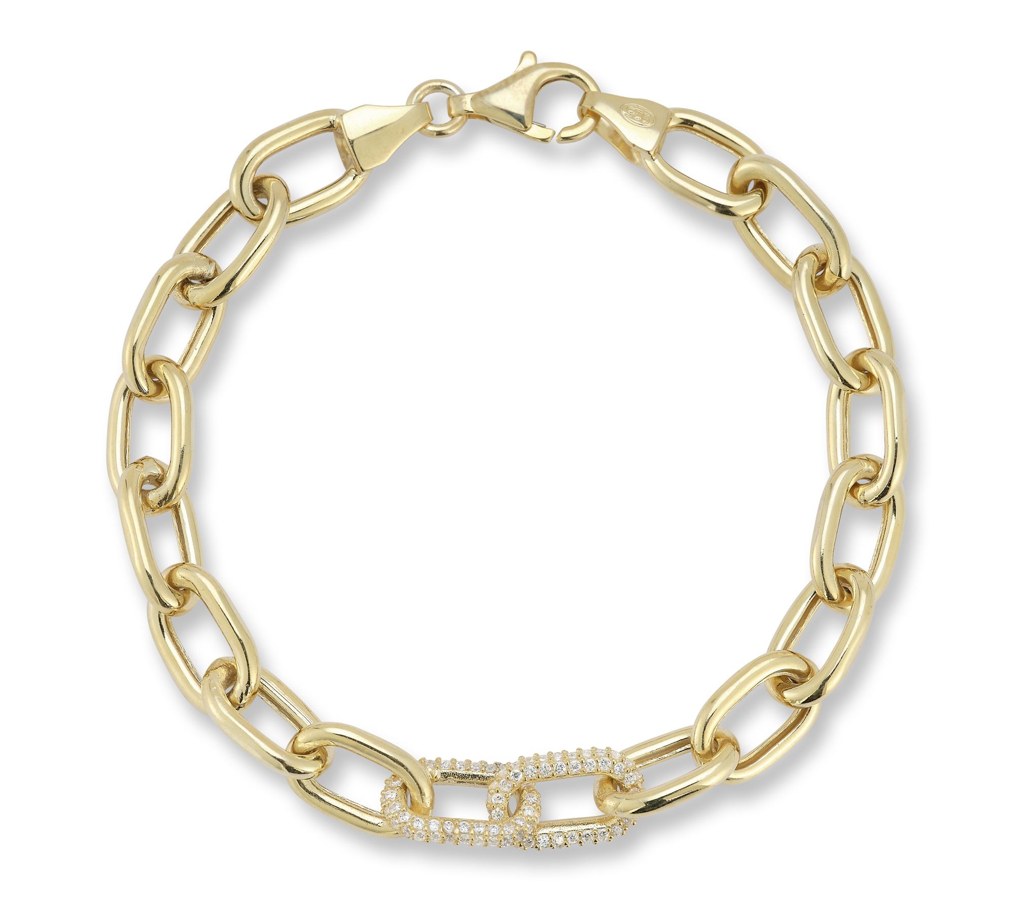 Sterlina Silver Pave Oval Link Chain Bracelet,Sterling