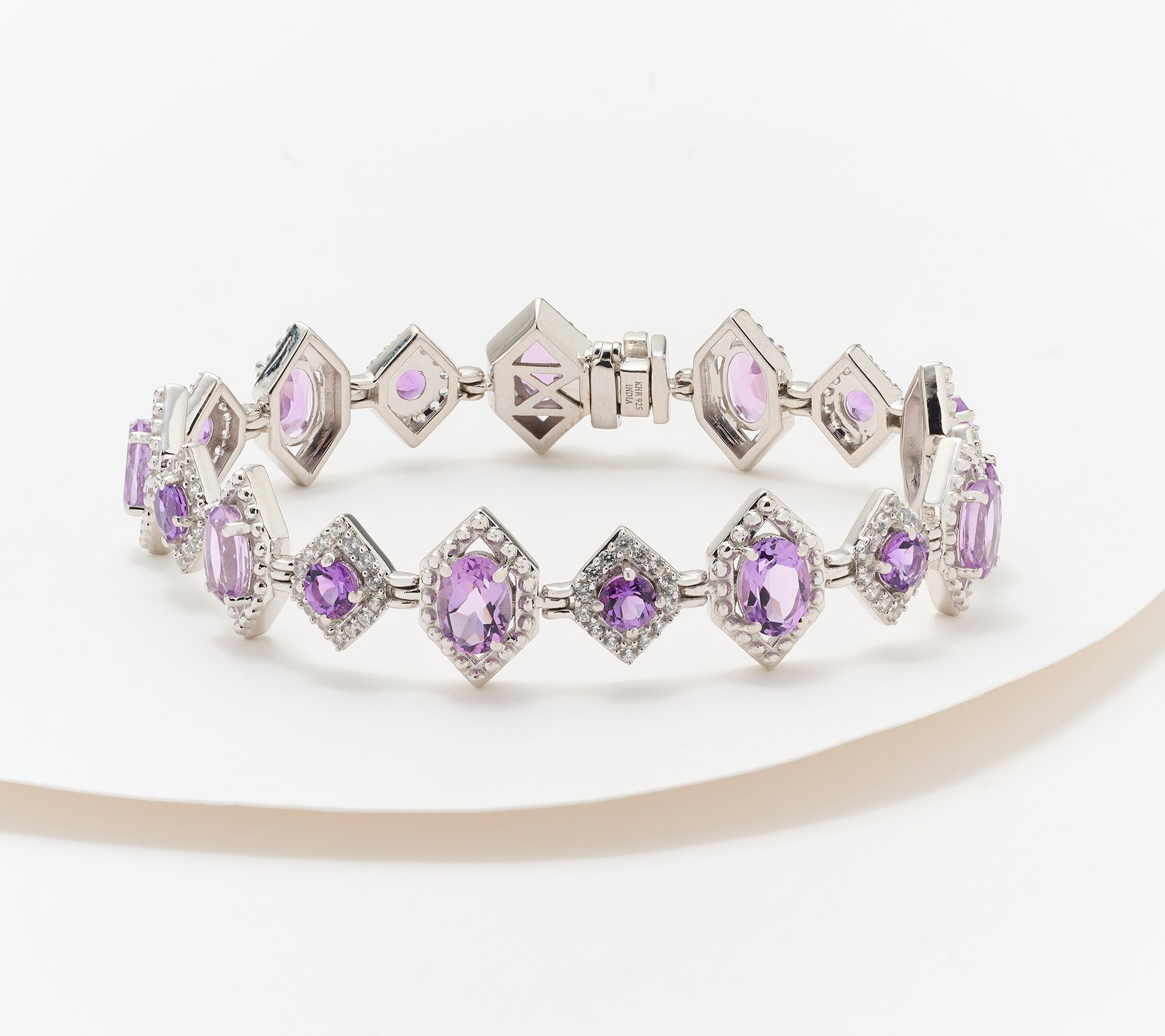 Affinity Gems Pink Amethyst & White Zircon Silver Bracelet Sterling