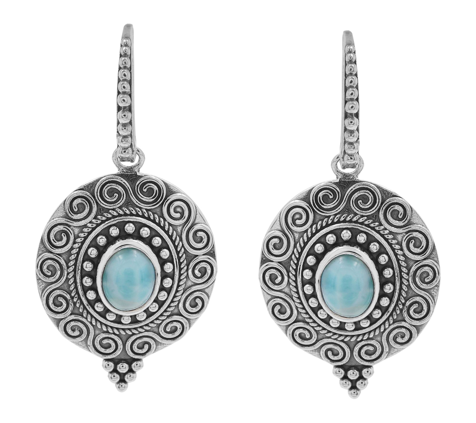 Artisan Crafted Sterling Silver Larimar Oval Da gle Earrings