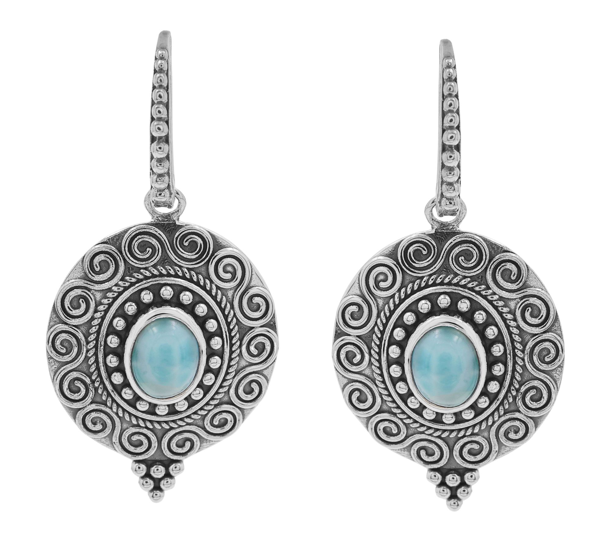 Artisan Crafted Sterling Silver Larimar Oval Dangle Earrings
