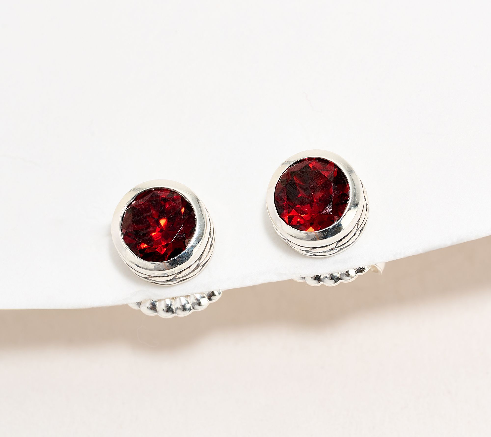 JAI Sterling Silver Round Gemstone Stud Earrings