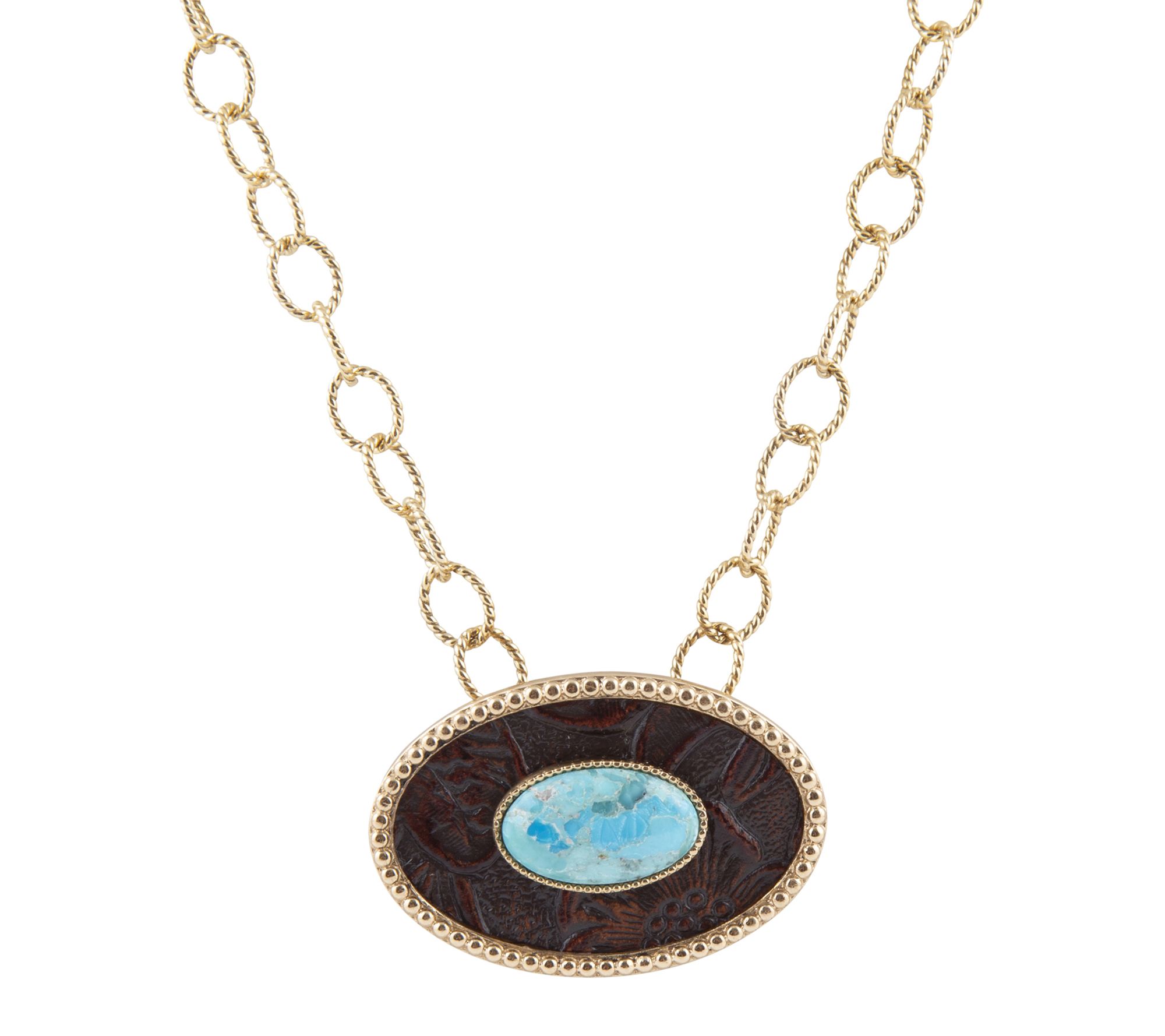 Barse Artisan Craft Turquoise Rosette Leather Necklace