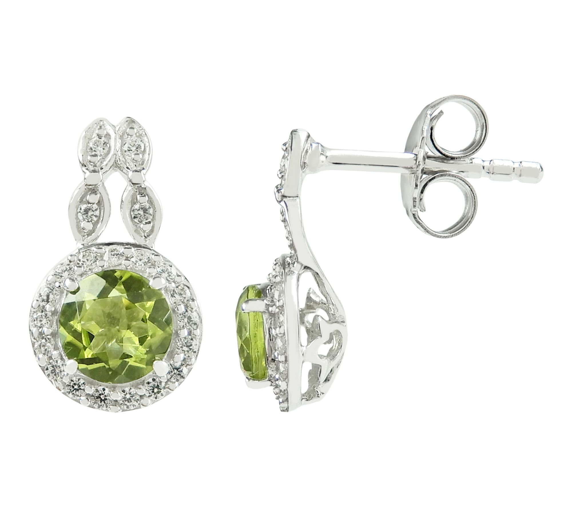 Diamonique & Peridot Halo Drop Earrings, Sterling Silver - QVC.com