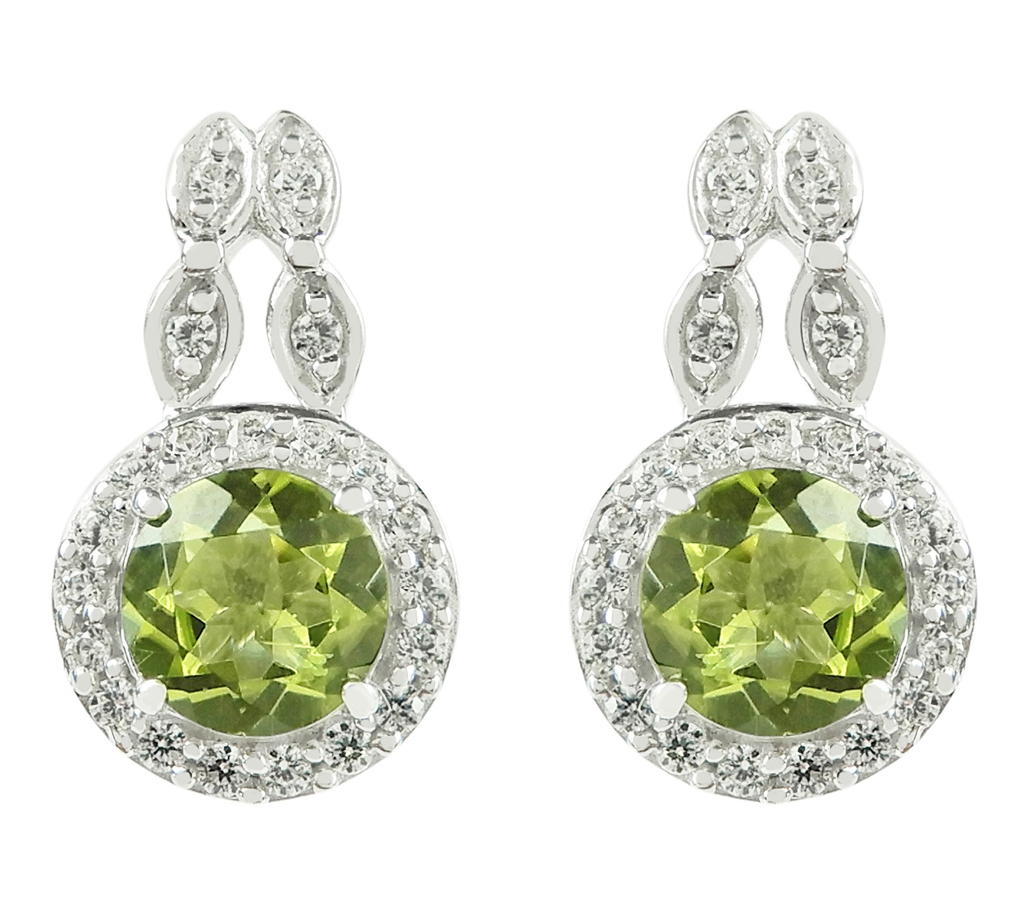 Diamonique & Peridot Halo Drop Earrings, Sterling Silver