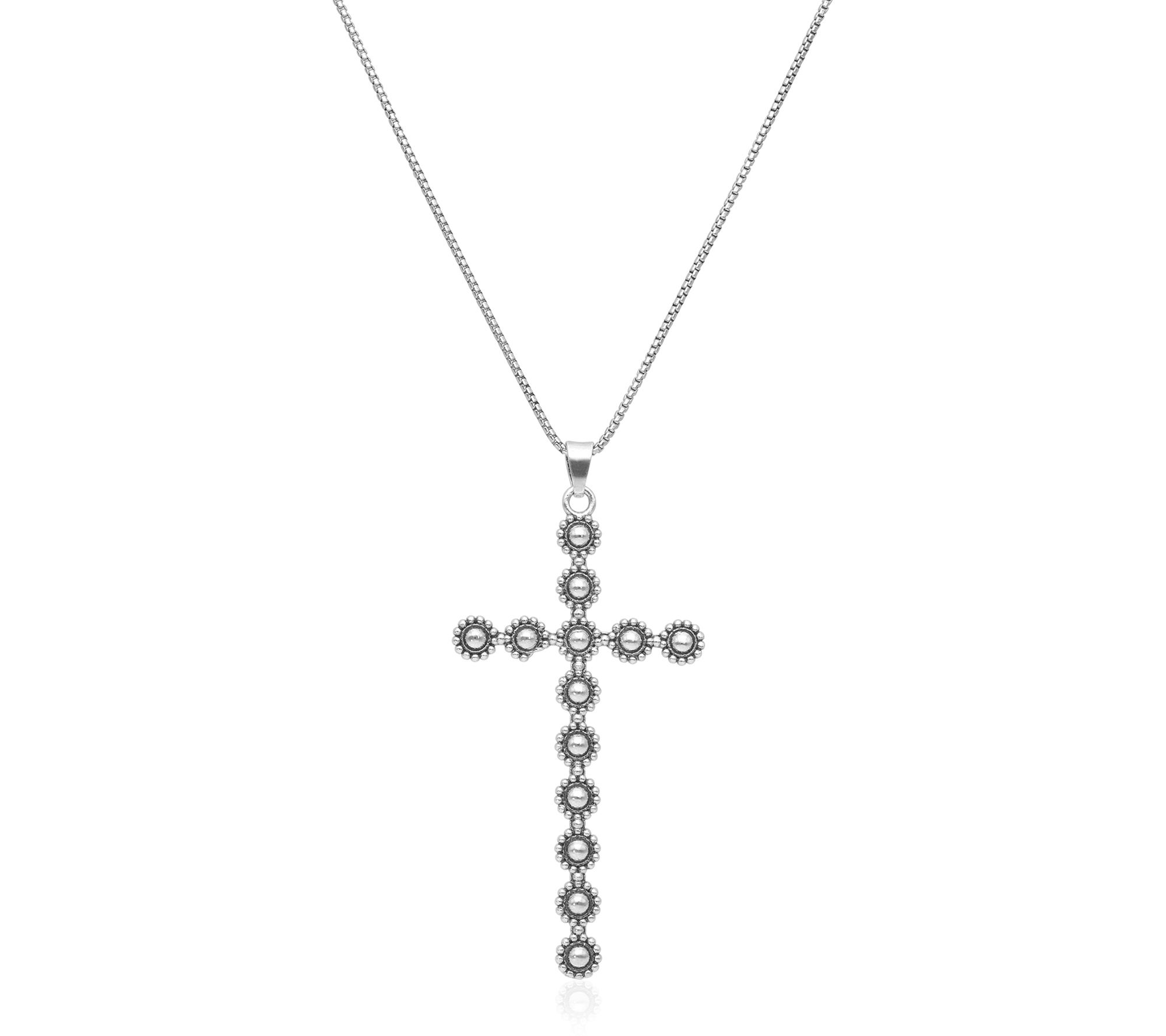 Or Paz Sterling Silver Bead Texture Cross Pendant w/ Chain