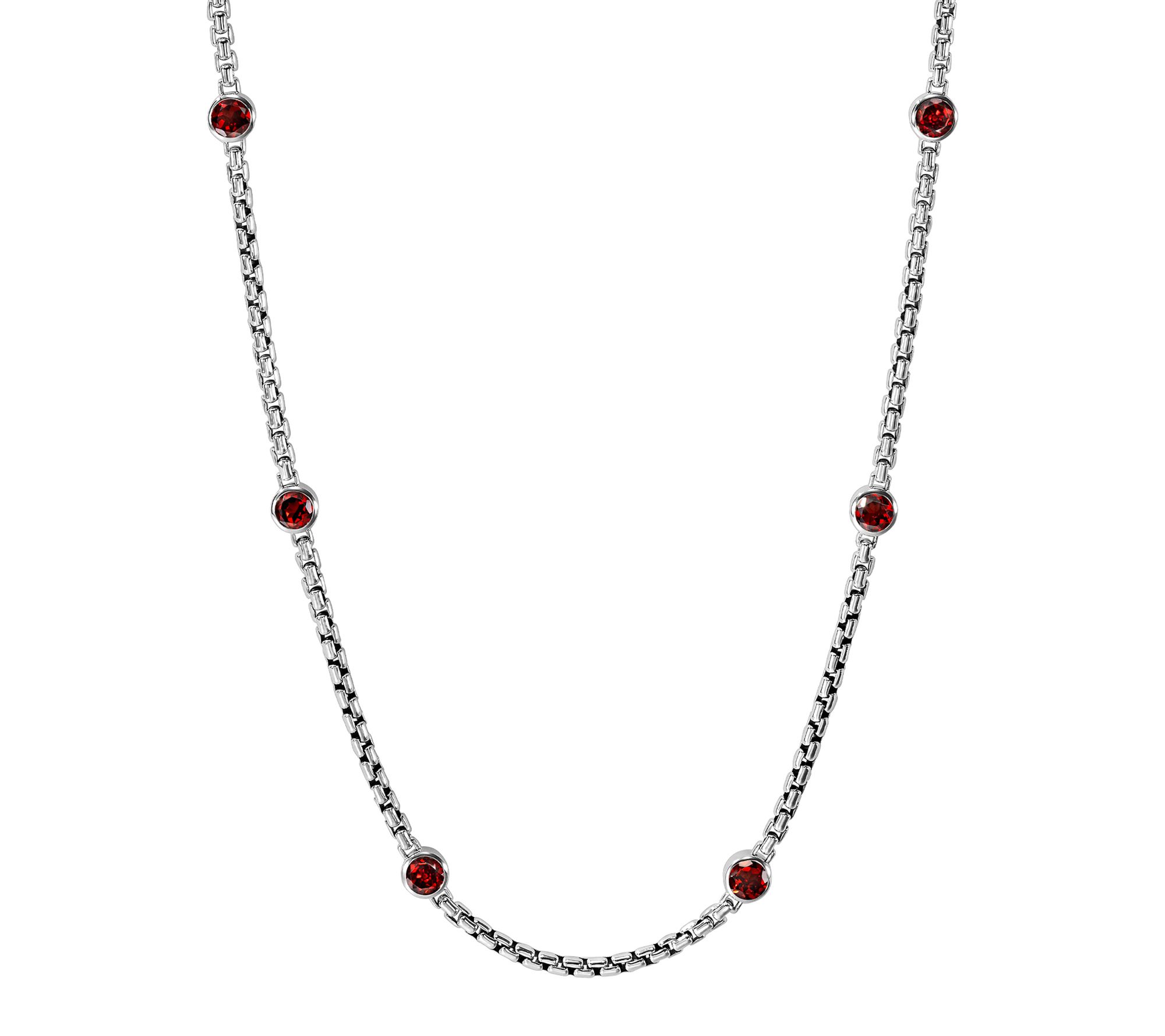 JAI Sterling Silver 2.7mm Box Chain Gemstone 36" Necklace, 28g