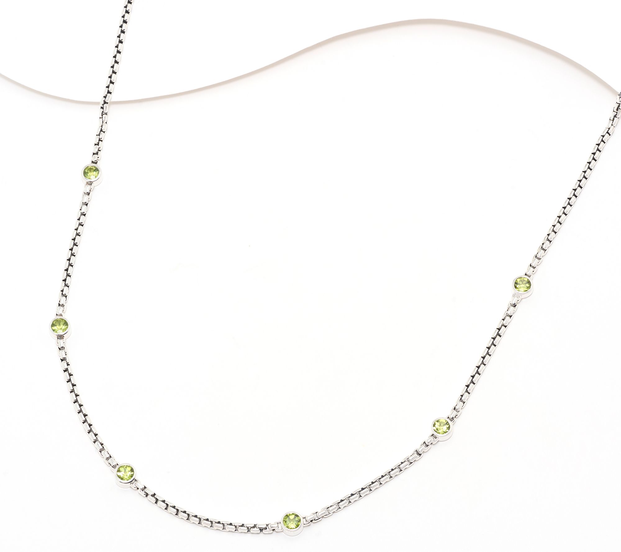 JAI Sterling Silver 2.7mm Box Chain Gemstone 36" Necklace, 28g