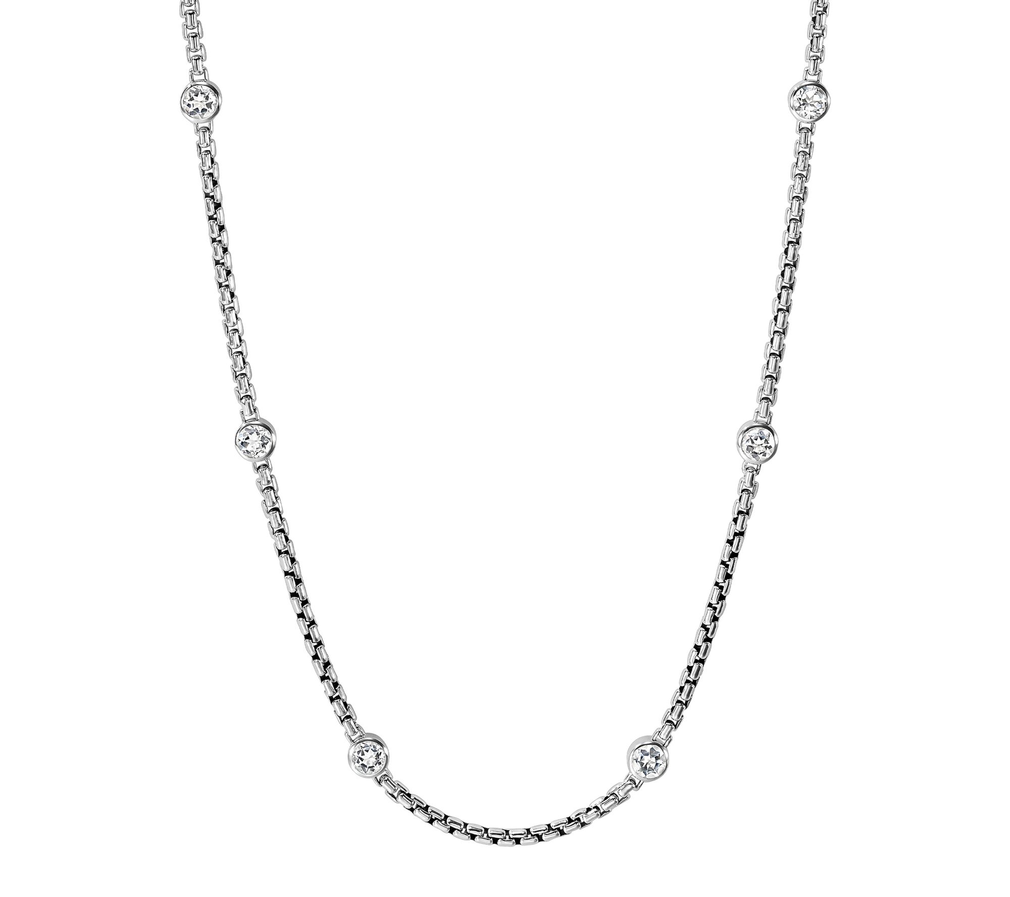 JAI Sterling Silver 2.7mm Box Chain Gemstone 36" Necklace, 28g