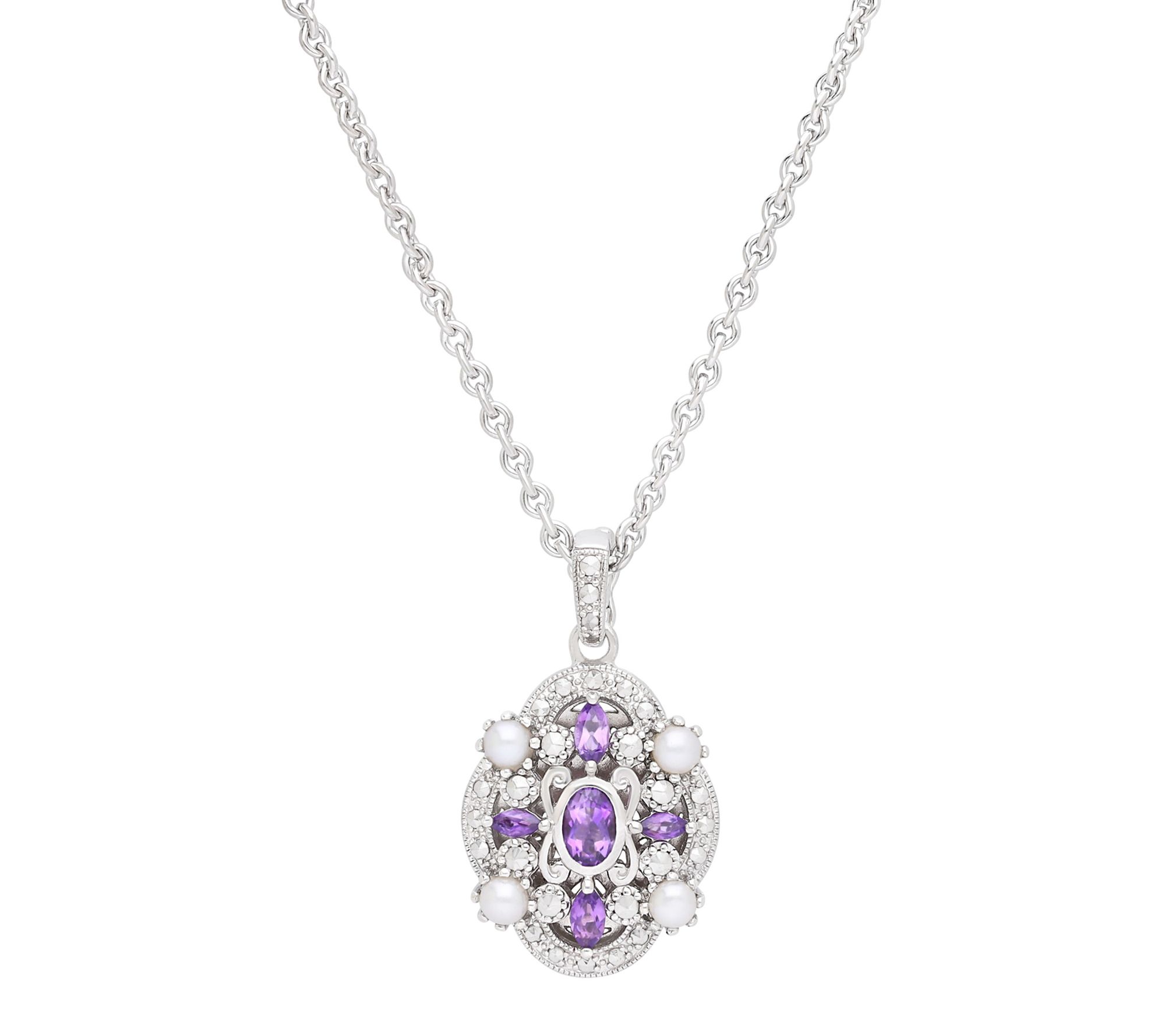 Dallas Prince Sterling Amethyst & Chrome Marcasite Necklace