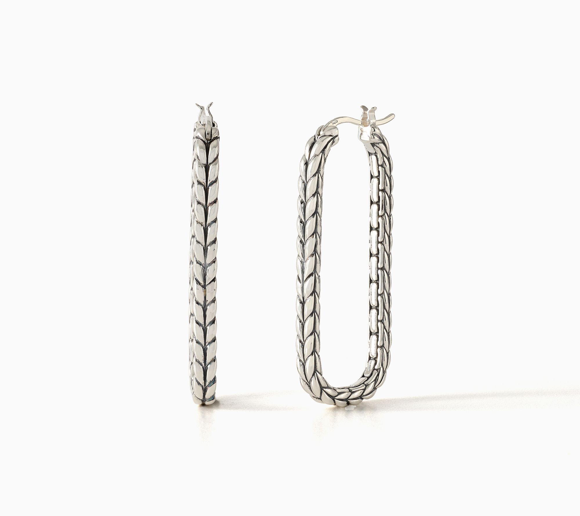 JAI Sterling Silver Textured Link 1-1/2" Hoop Earrings