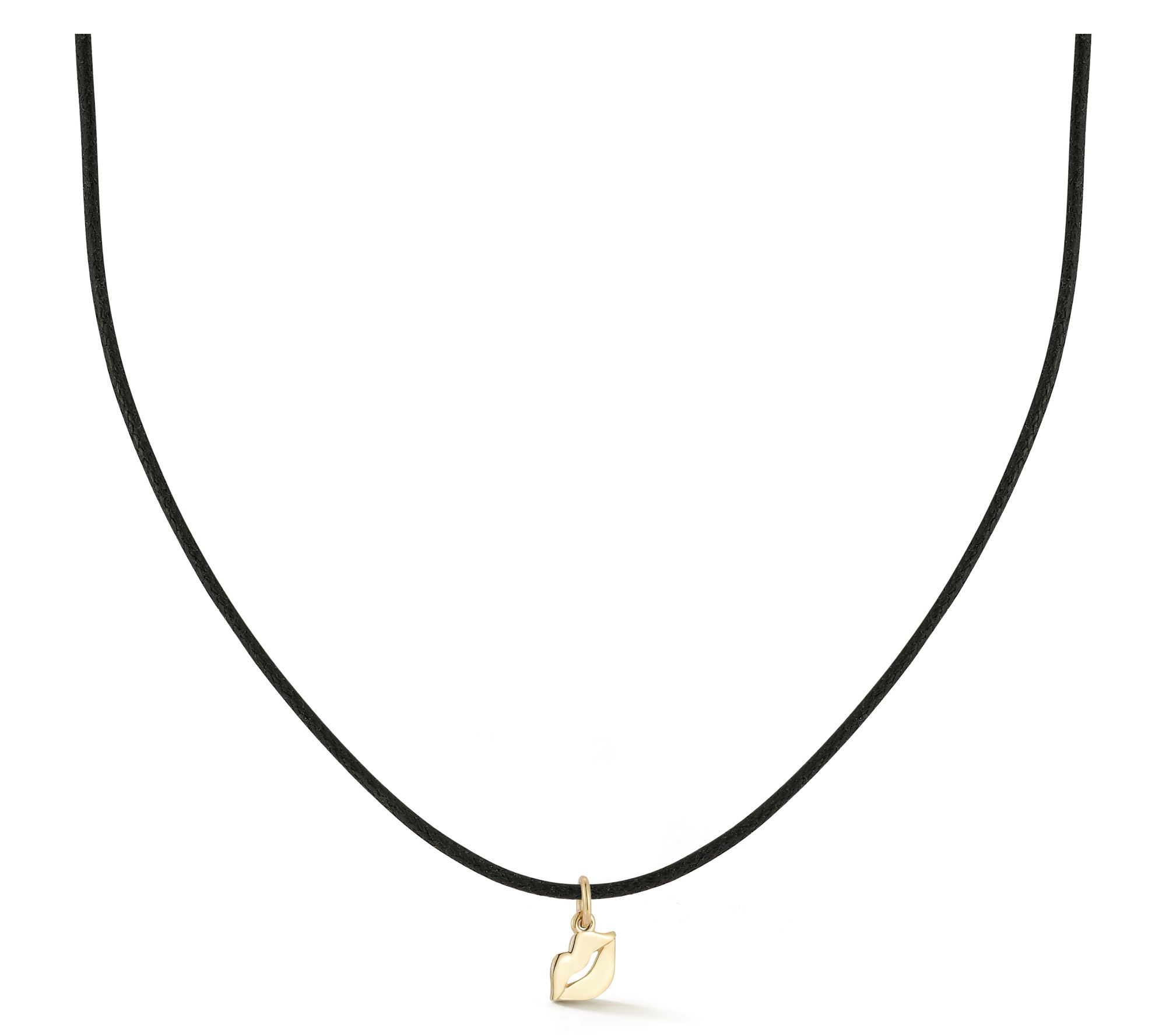 Italian Gold Dainty Lips Pendant w/ Black Cord Chain, 14K