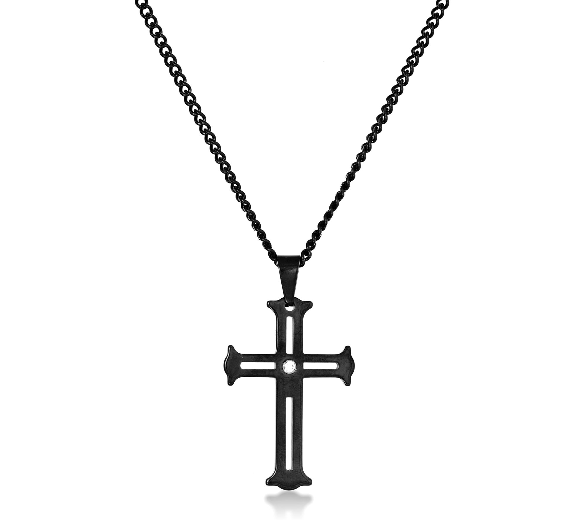 LYNX Stainless Tungsten & Cubic Zirconia Cross Pendant w/ Chain