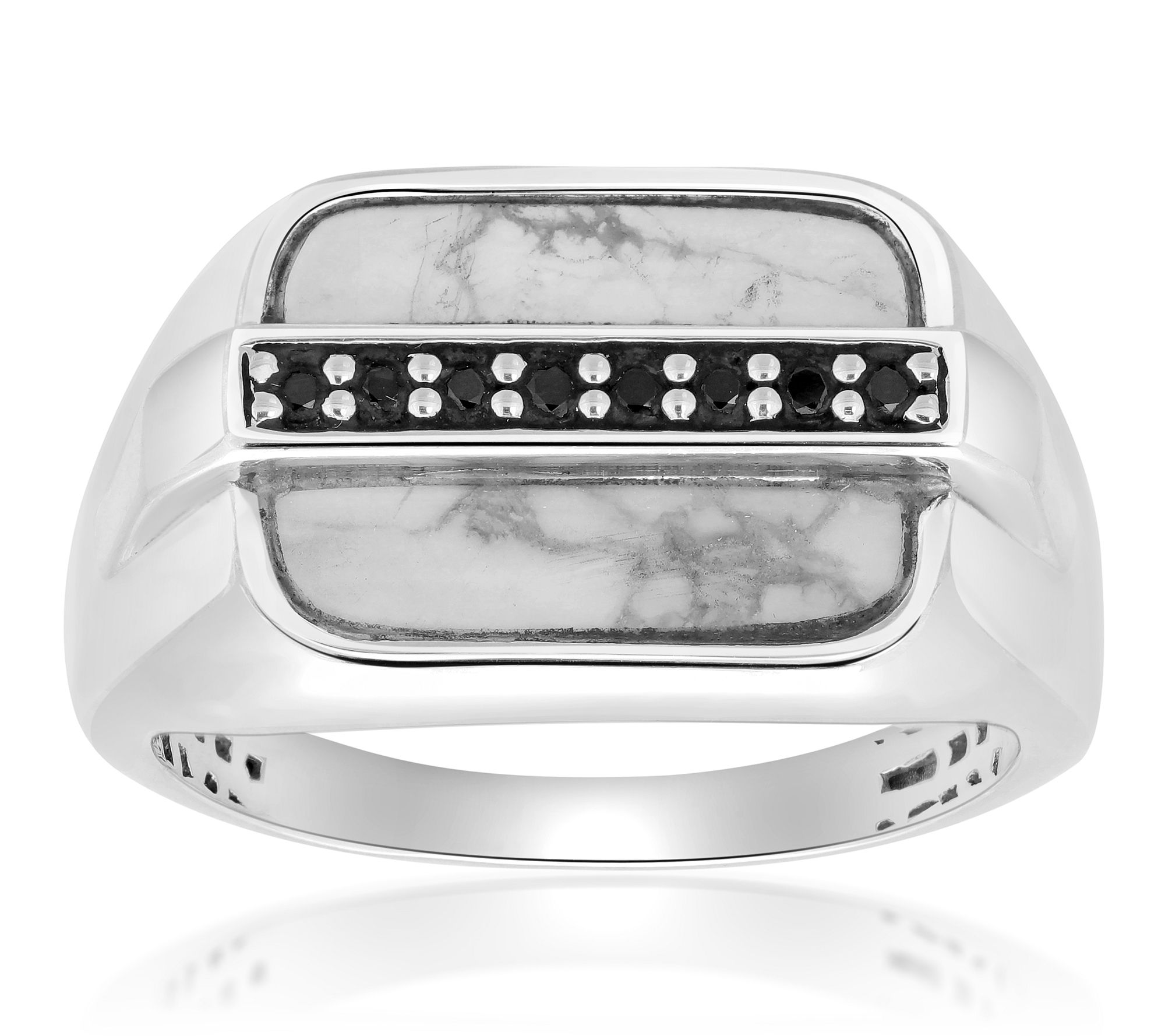 LYNX Men's Sterling Silver Howlite & Black Spinel Ring