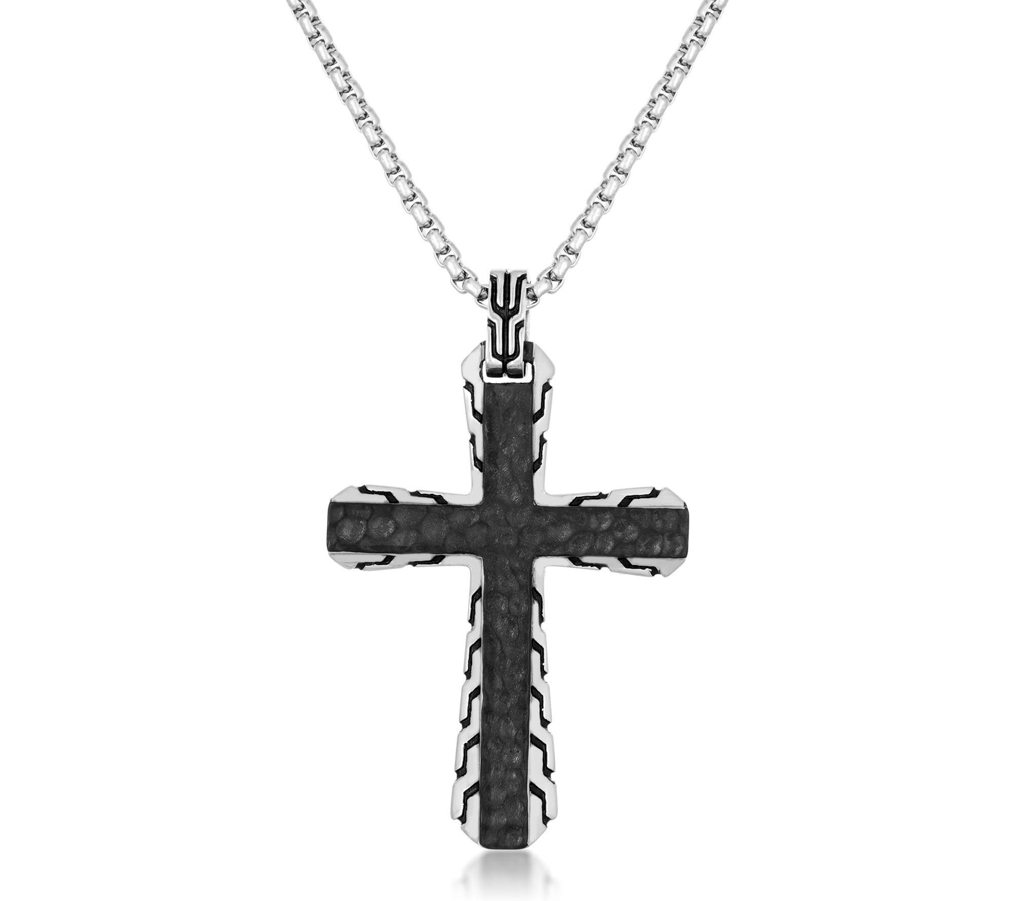 LYNX Men's Stainless Steel Black IP Cross Pendant w/ Chain