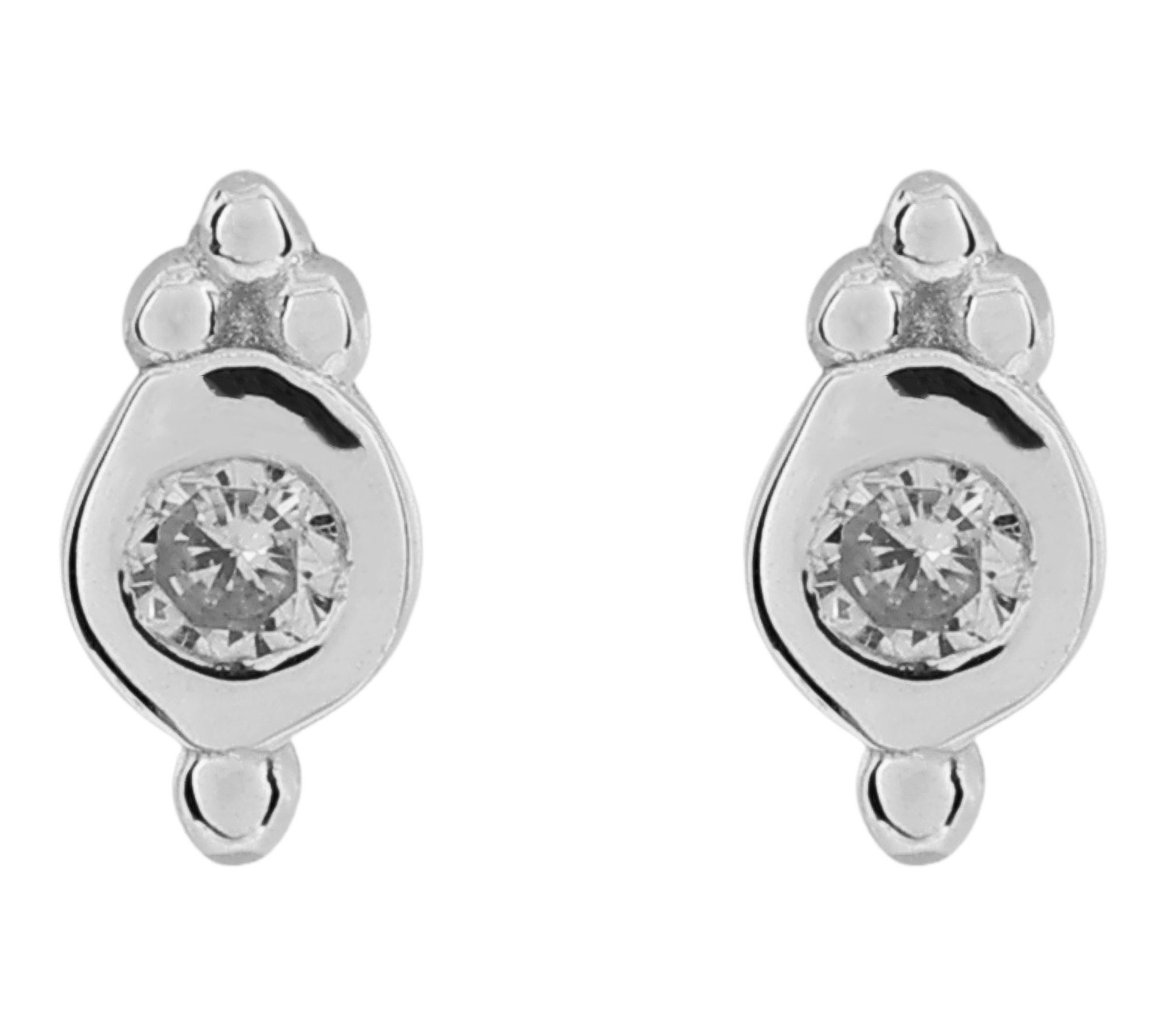 Diamonique High Polished Stud Earrings, Sterling Silver