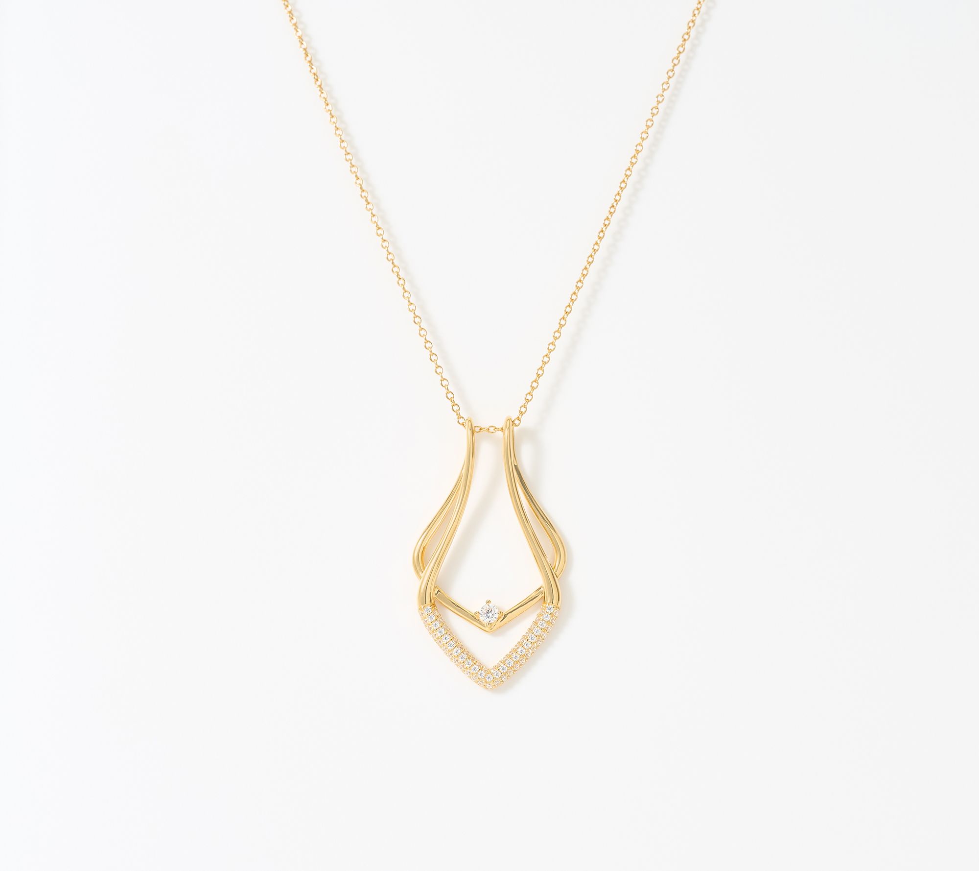  Diamonique Classics Ring Holder Pendant Necklace, Sterling Silver