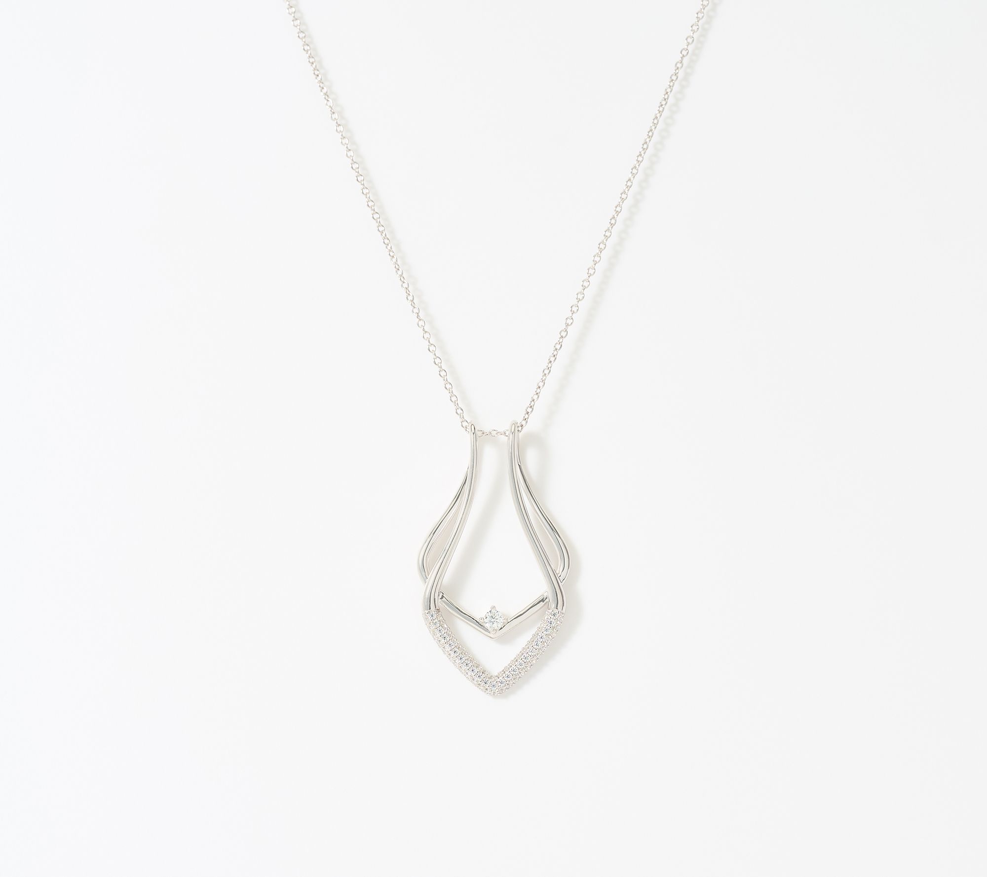 Diamonique Classics Ring Holder Pendant Necklace, Sterling Silver