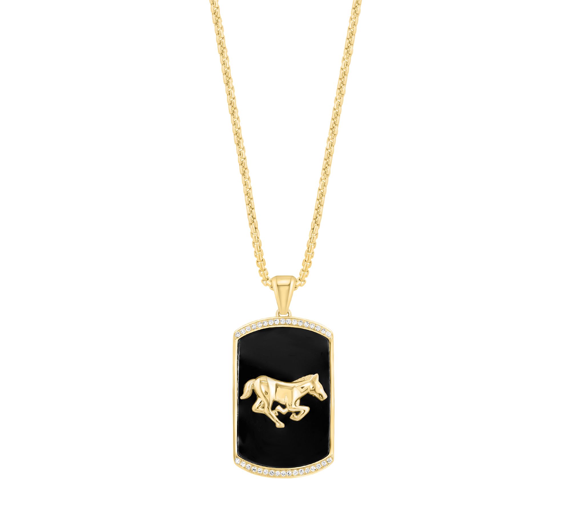 Effy Men's Diamond & Onyx Horse Pendant w/ Chain, 14K Gold
