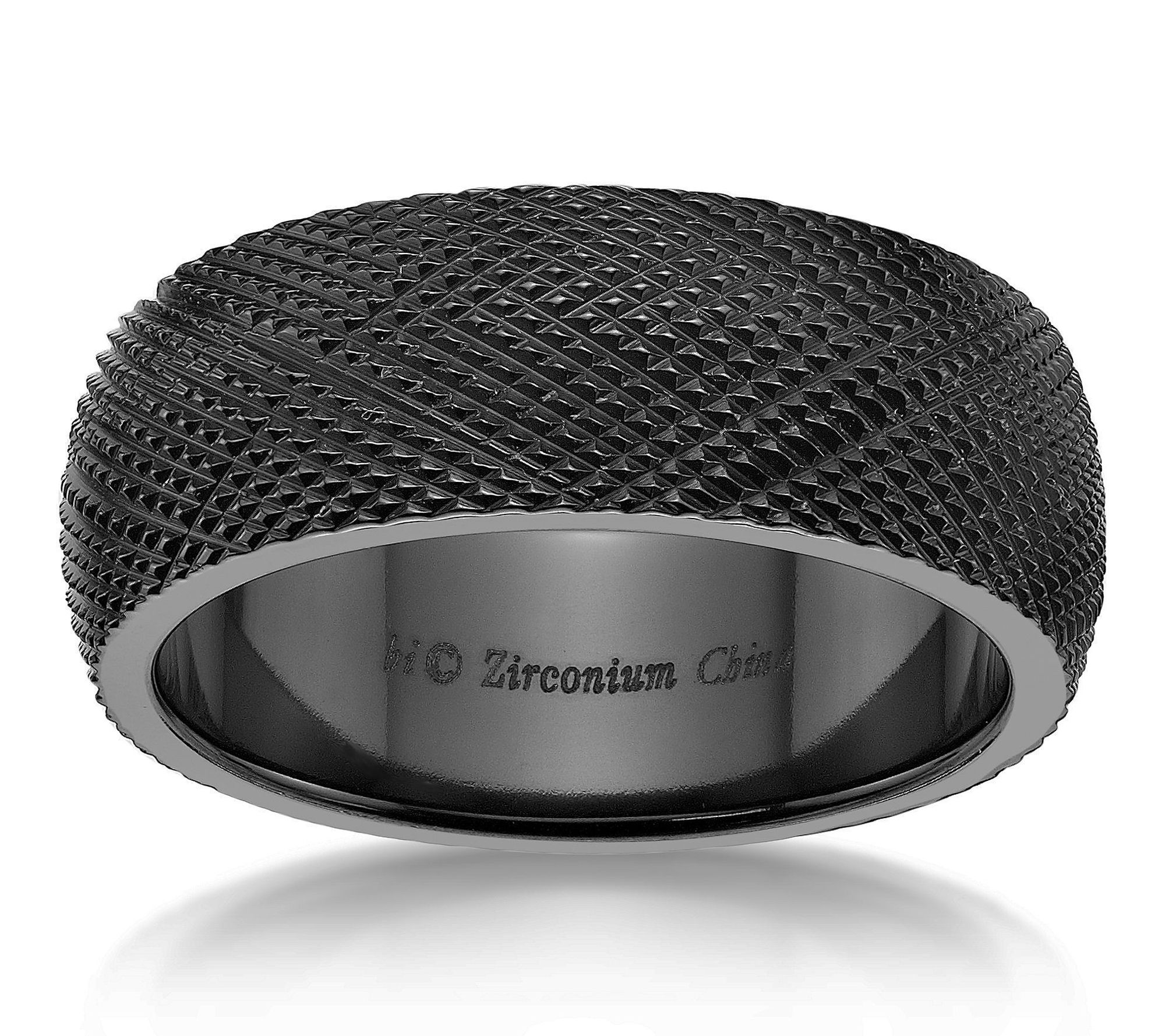 LYNX Men's Stainless Steel Black Zirconium Argyle Pattern Ring