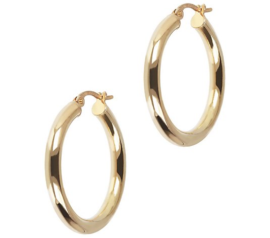 Italian Gold Polished 1" Round Hoop Earrings, 14K Gold