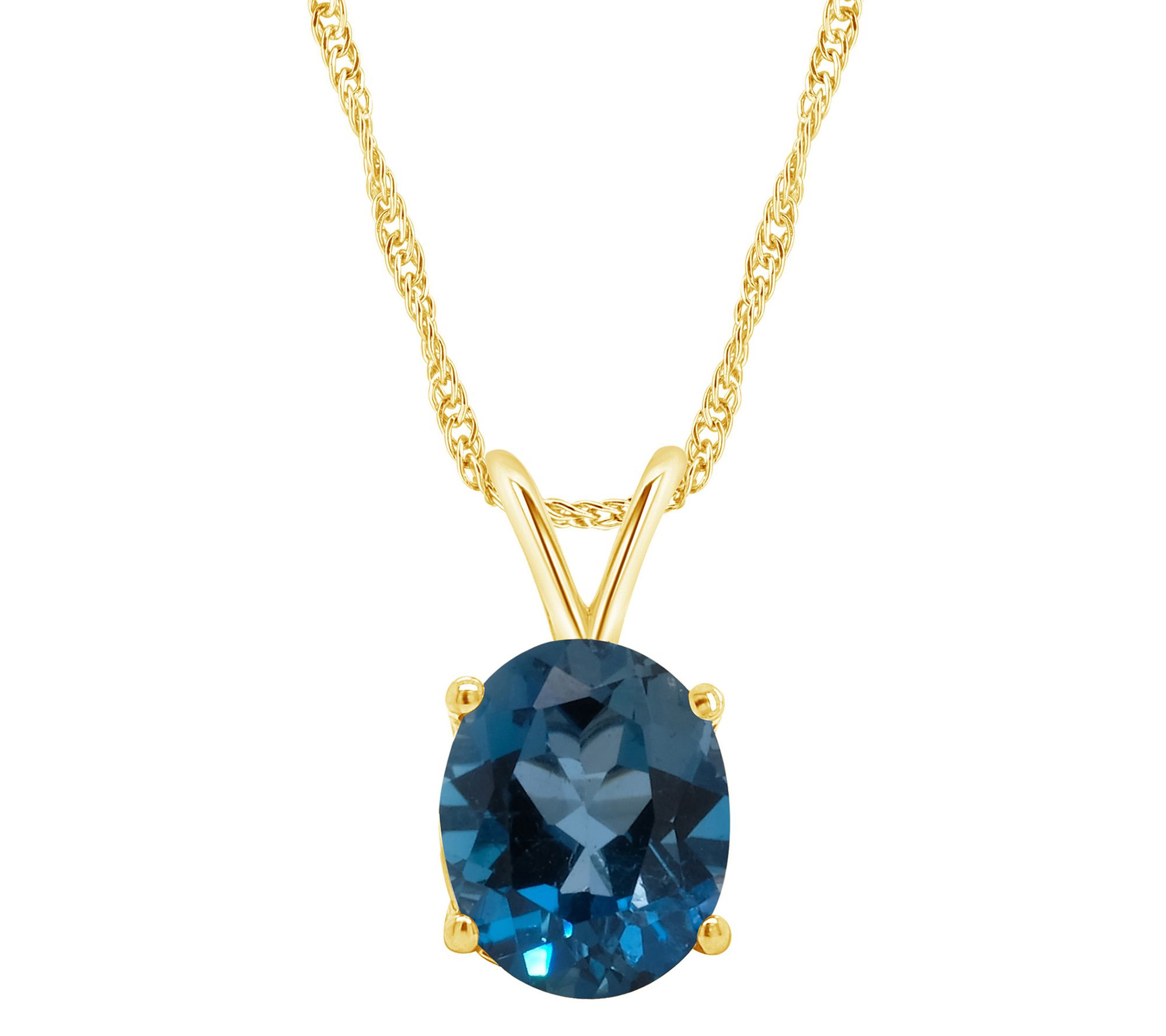 14K Gold Oval 3.20 cttw London Blue Topaz Pendant with Chain