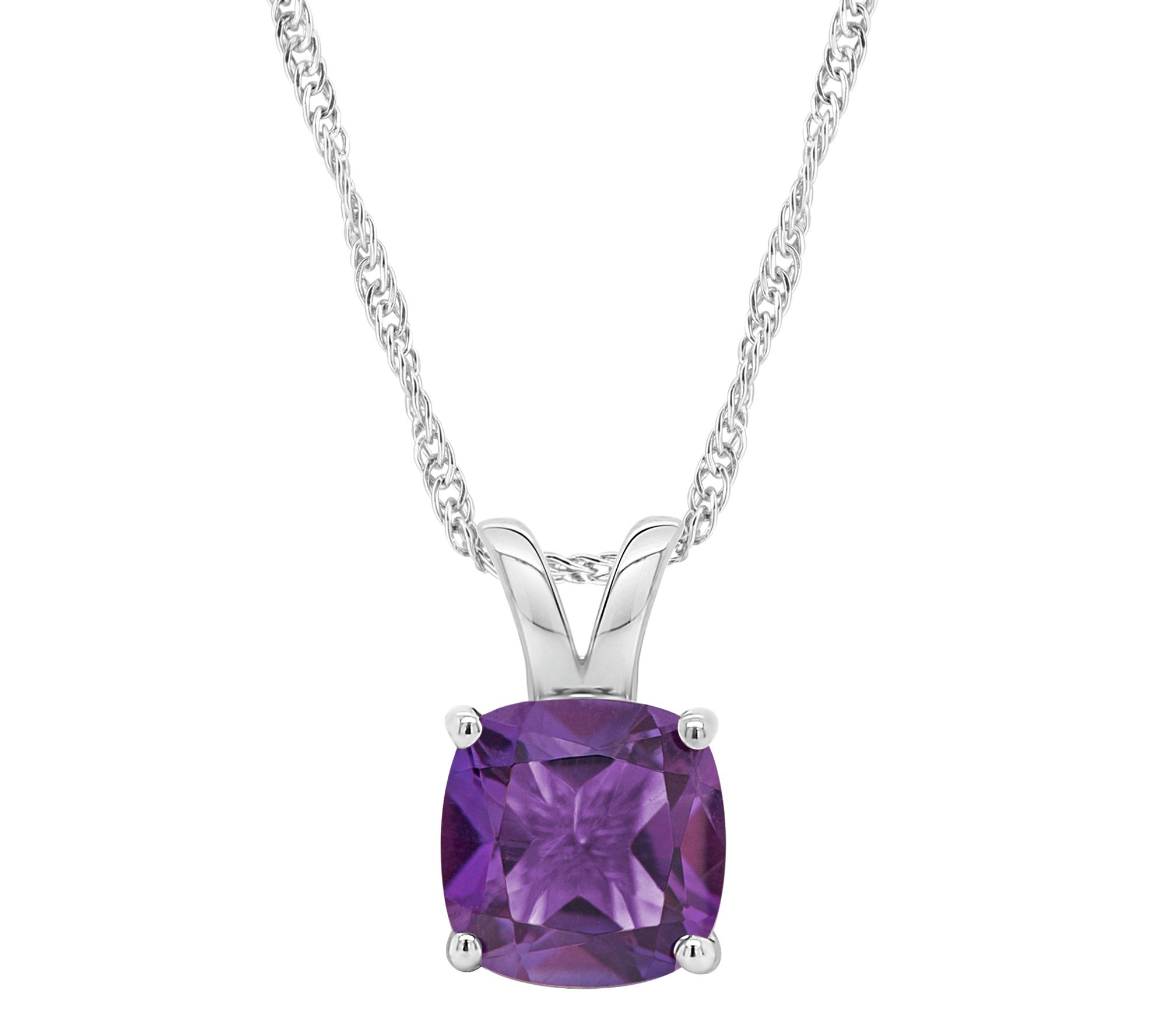 14K Gold Cushion Cut 1.80 cttw Amethyst Pendantw/ Chain