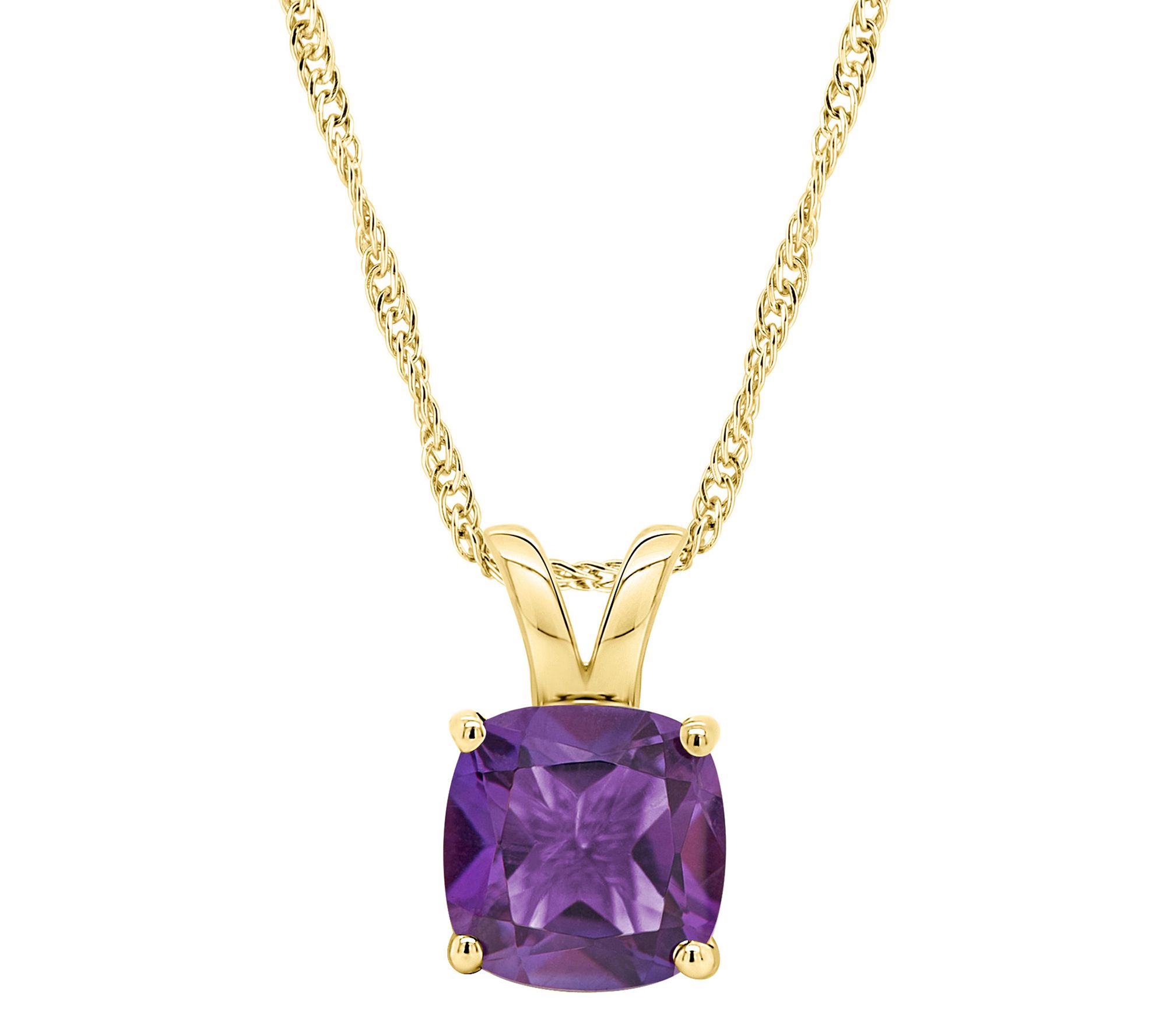 14K Gold Cushion Cut 1.80 cttw Amethyst Pendantw/ Chain