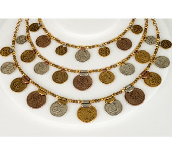 Linea by Louis Dell'Olio 3-Row Graduated GypsyCoin Necklace - J485284