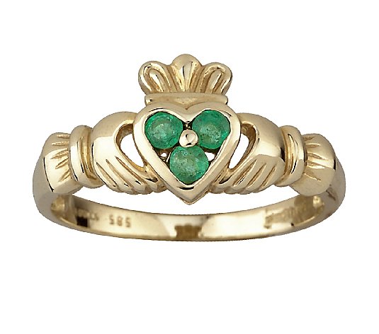 Solvar Emerald Heart Claddagh Ring, 14K Gold