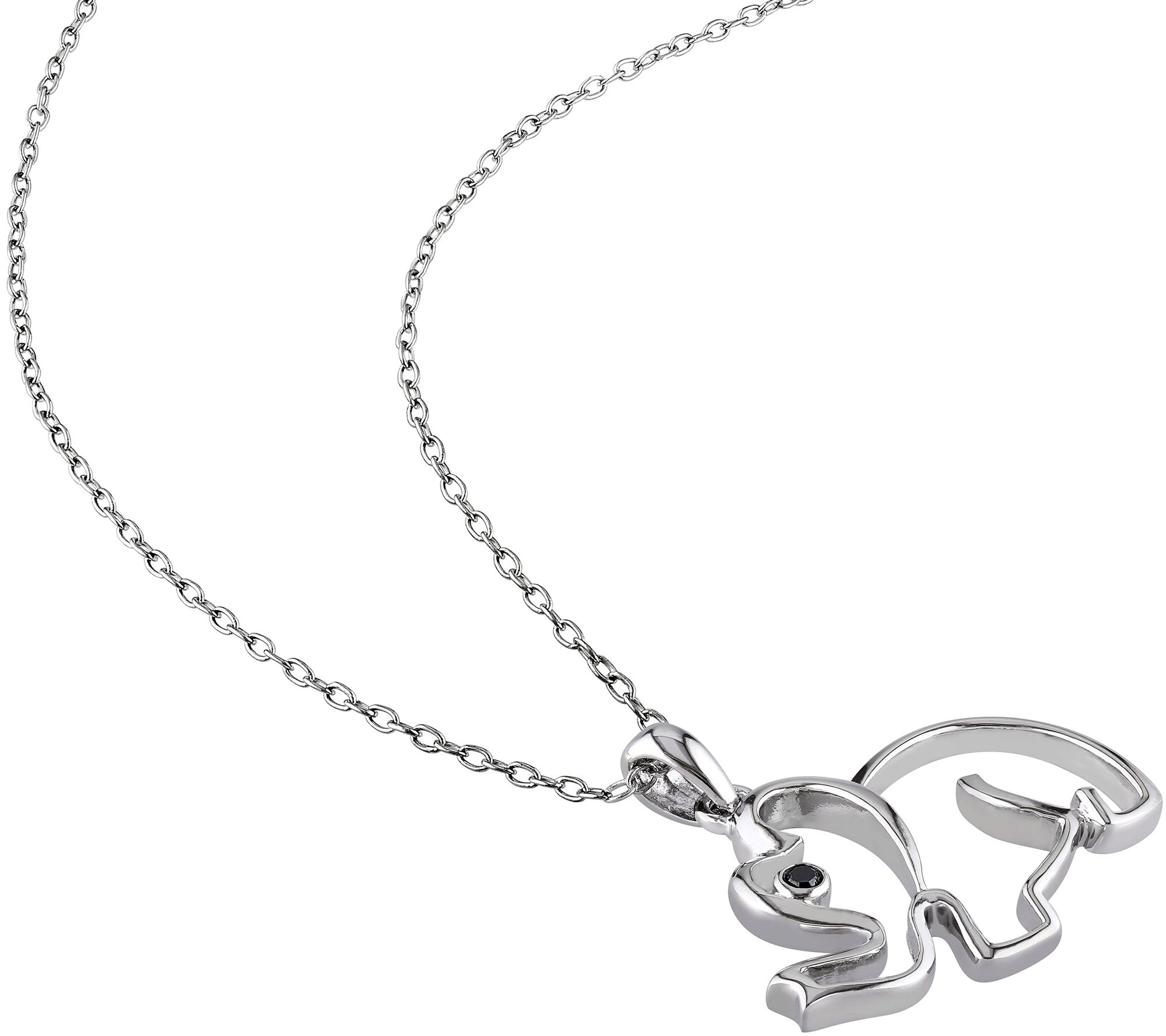 Black Diamond Accent Elephant Pendant w/ Chain,Sterling - QVC.com