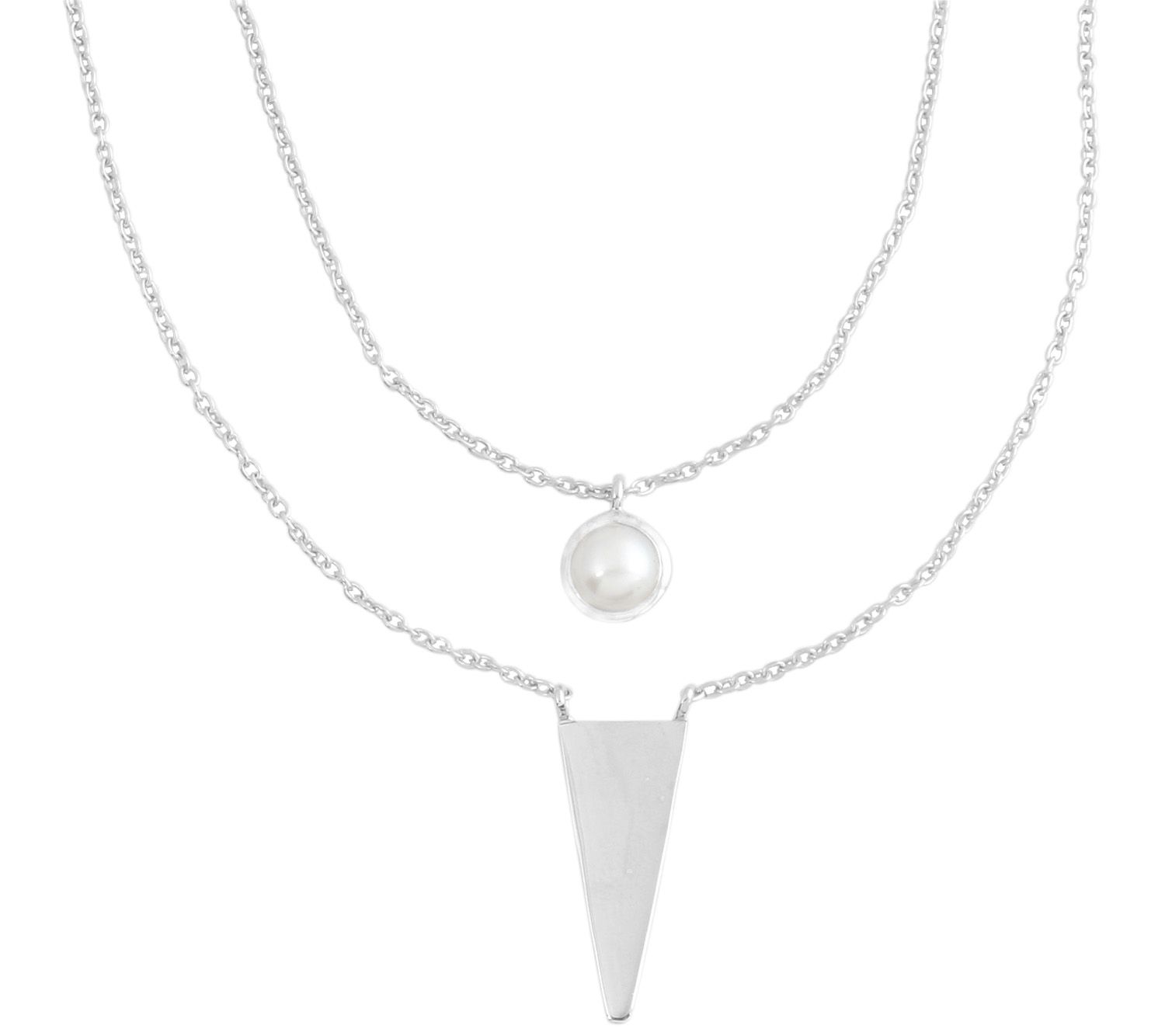 Cultured Pearl & Triangle Layered Necklace, Sterling