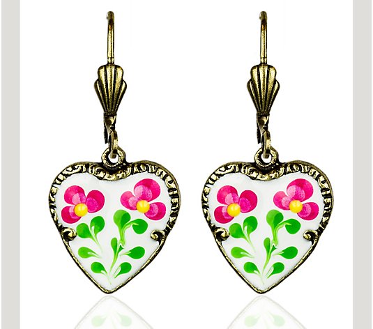 Anne Koplik Floral Heart Dangle Earrings