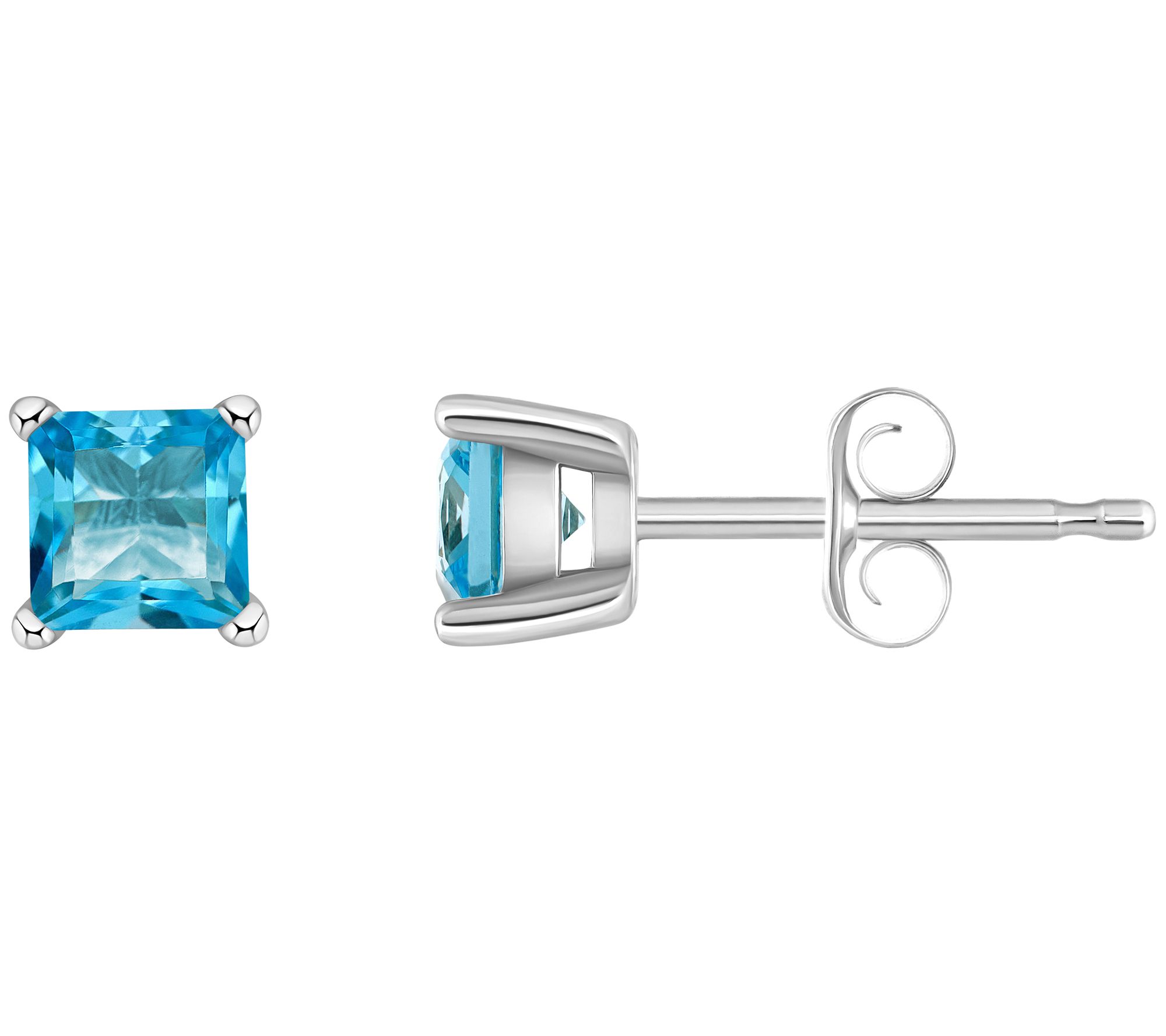14K Gold Princess Cut 0.90 cttw Blue Topaz Stud Earrings - QVC.com