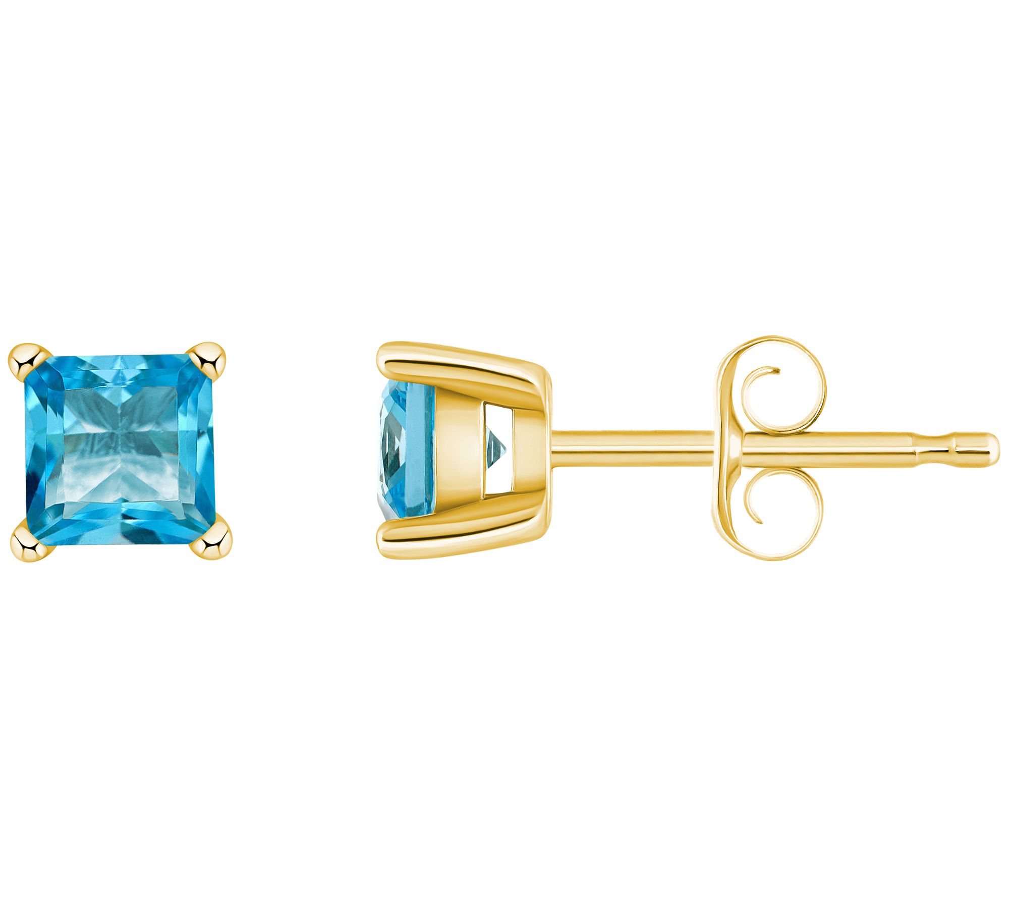 14K Gold Princess Cut 0.90 cttw Blue Topa z Stud Earrings