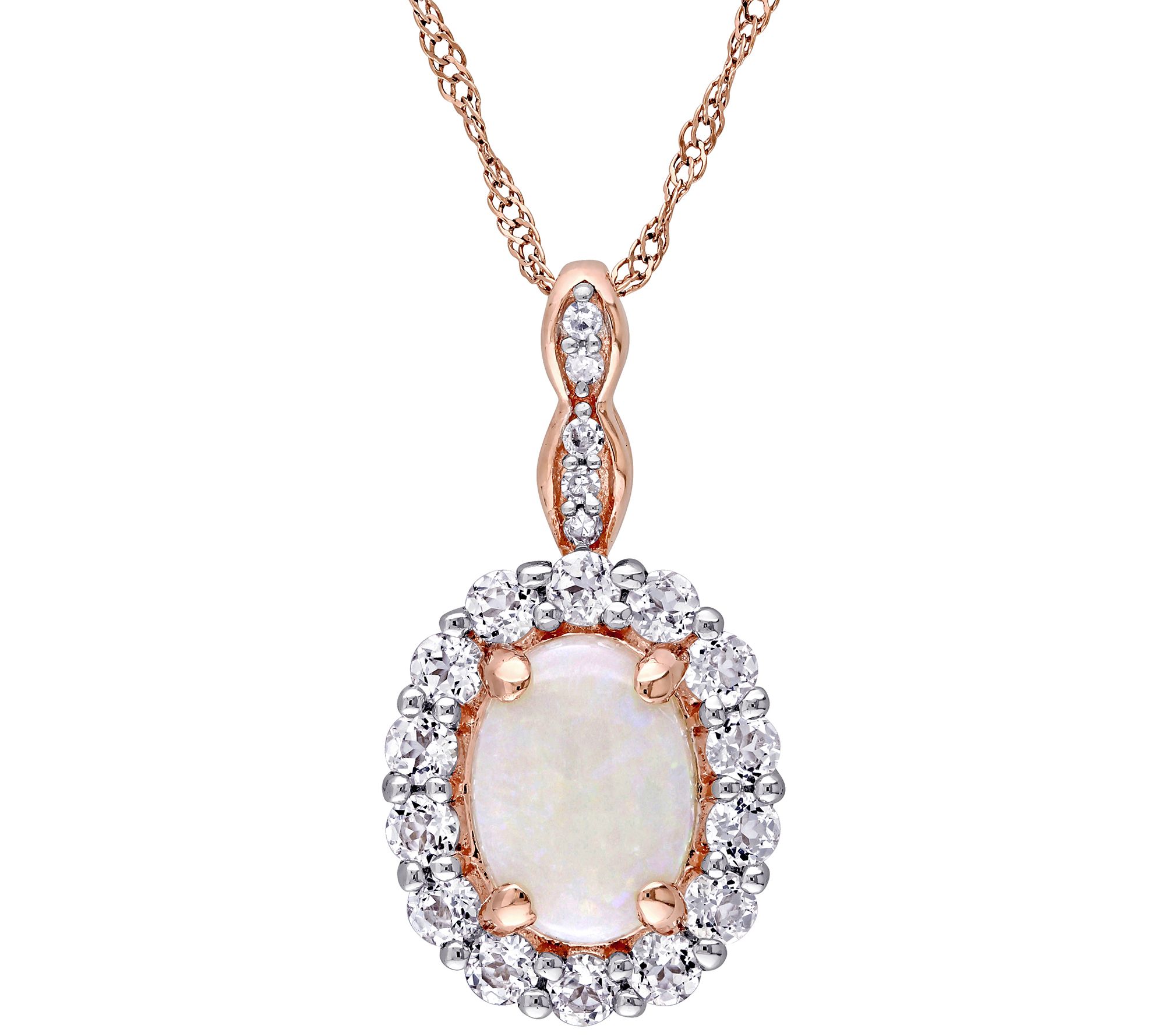 14K 1.45 cttw Opal, White Topaz & Diamond Pendant w/ Chain