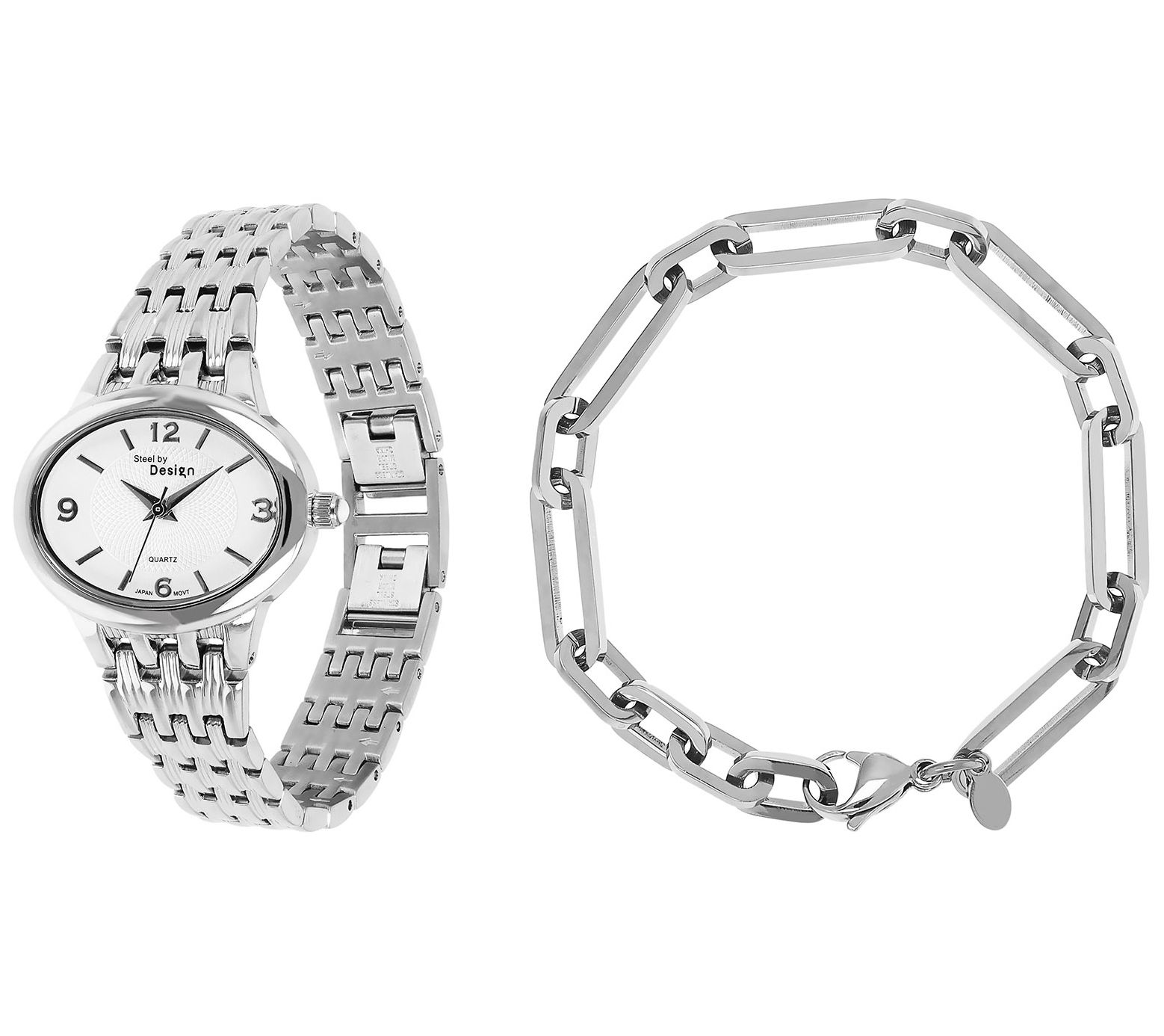 Steel by Design Paperclip Bracelet & Stampato Watch Set
