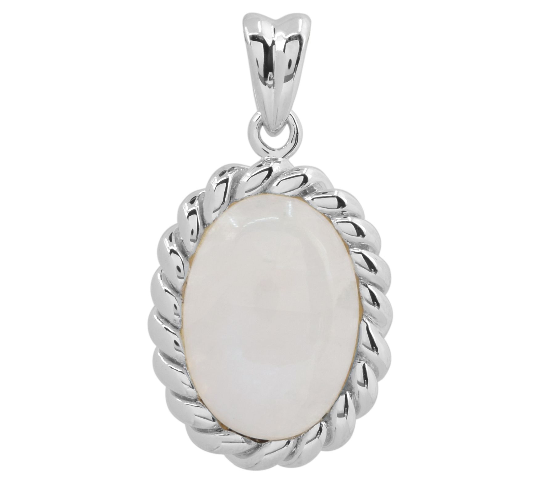 Sterling Silver Twisted Border Rainbow Moonstone Pendant